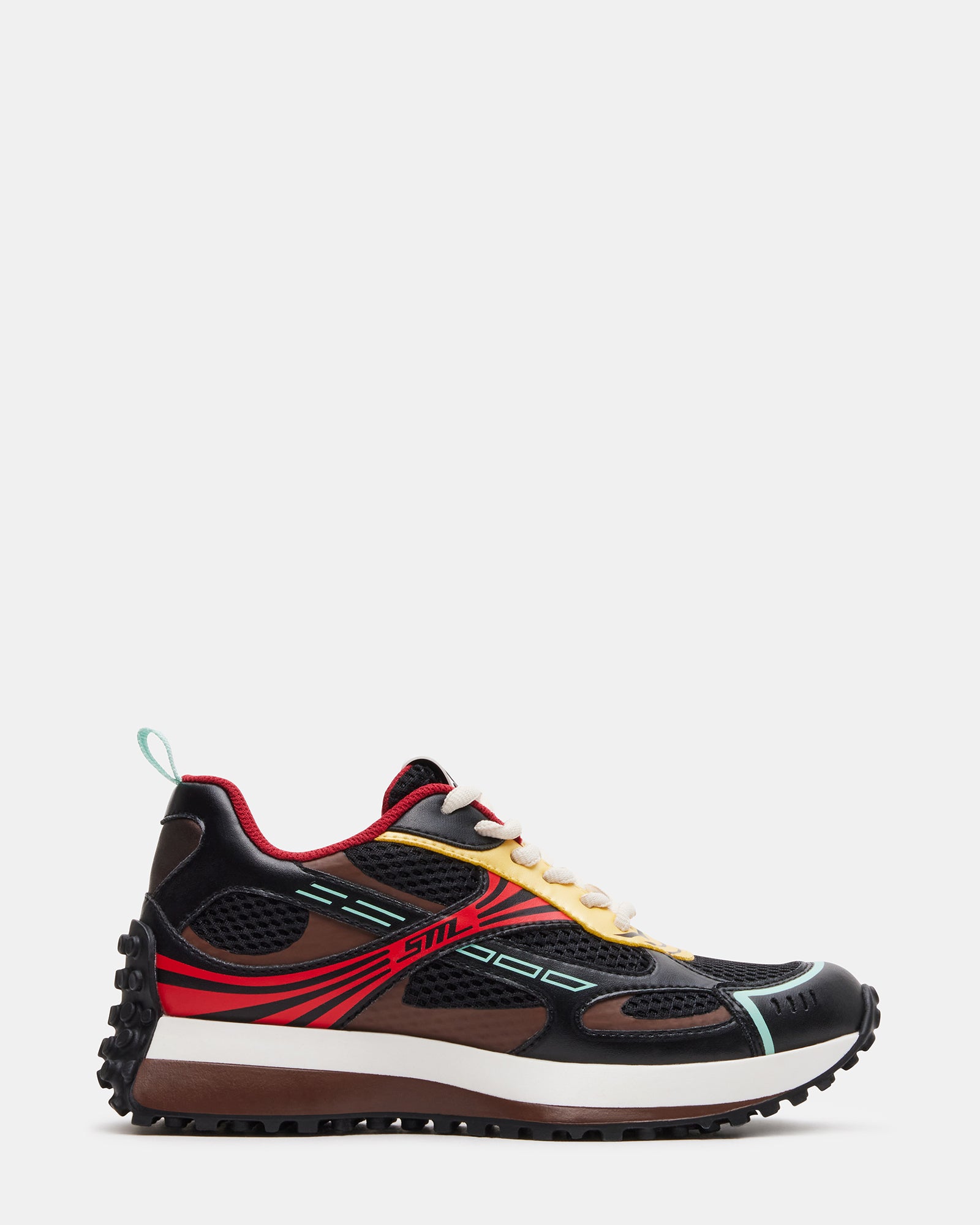 Bottega Cyclone black and red sneakers from the side, highlighting the lace-up design.