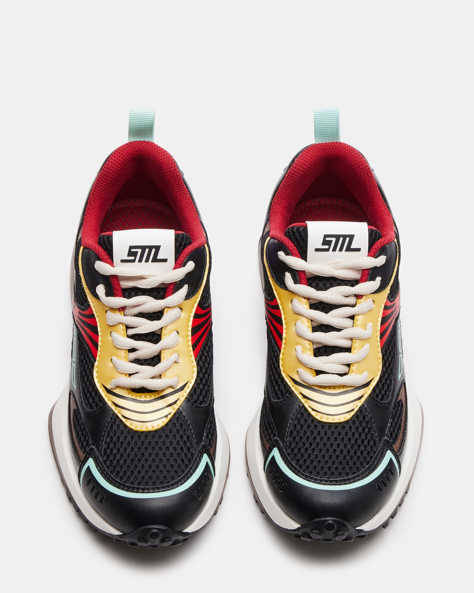 Bottega Cyclone black and red sneakers from the side, highlighting the lace-up design.
