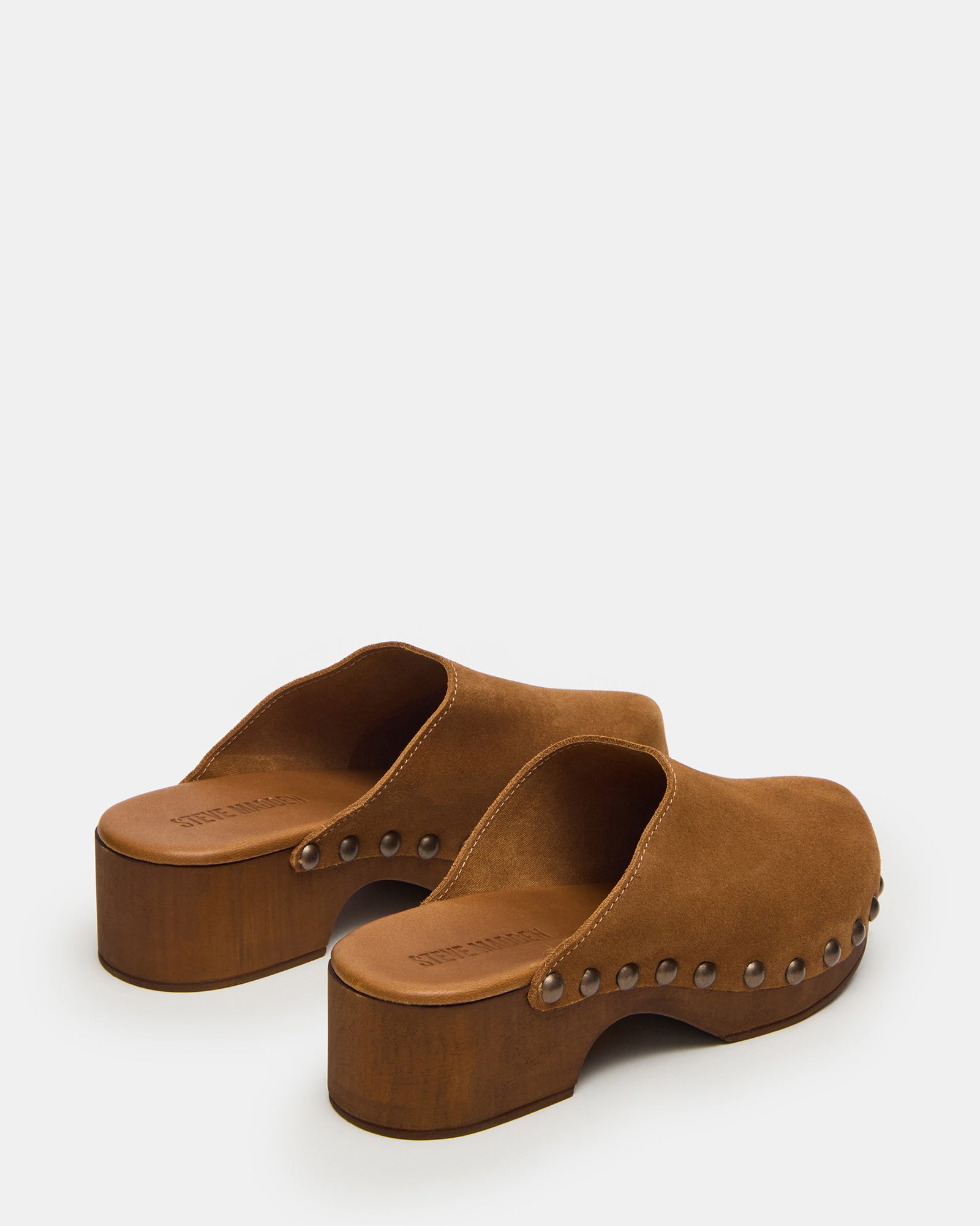 Danver chestnut suede shoes mules & clogs worn with casual outfit.