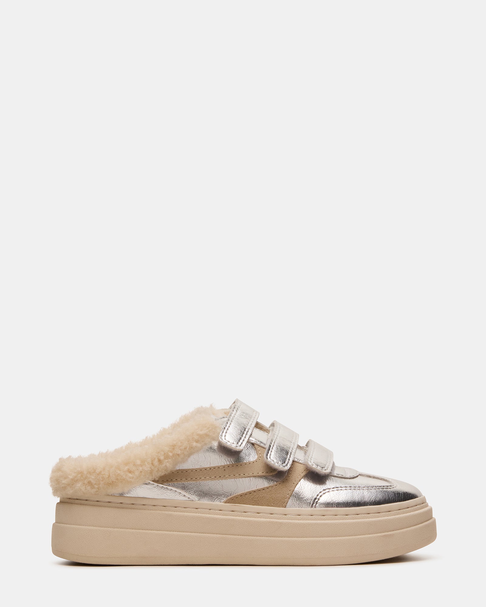 DASHER Luxe slip-on sneakers showcasing faux fur lining and stylish platform design.