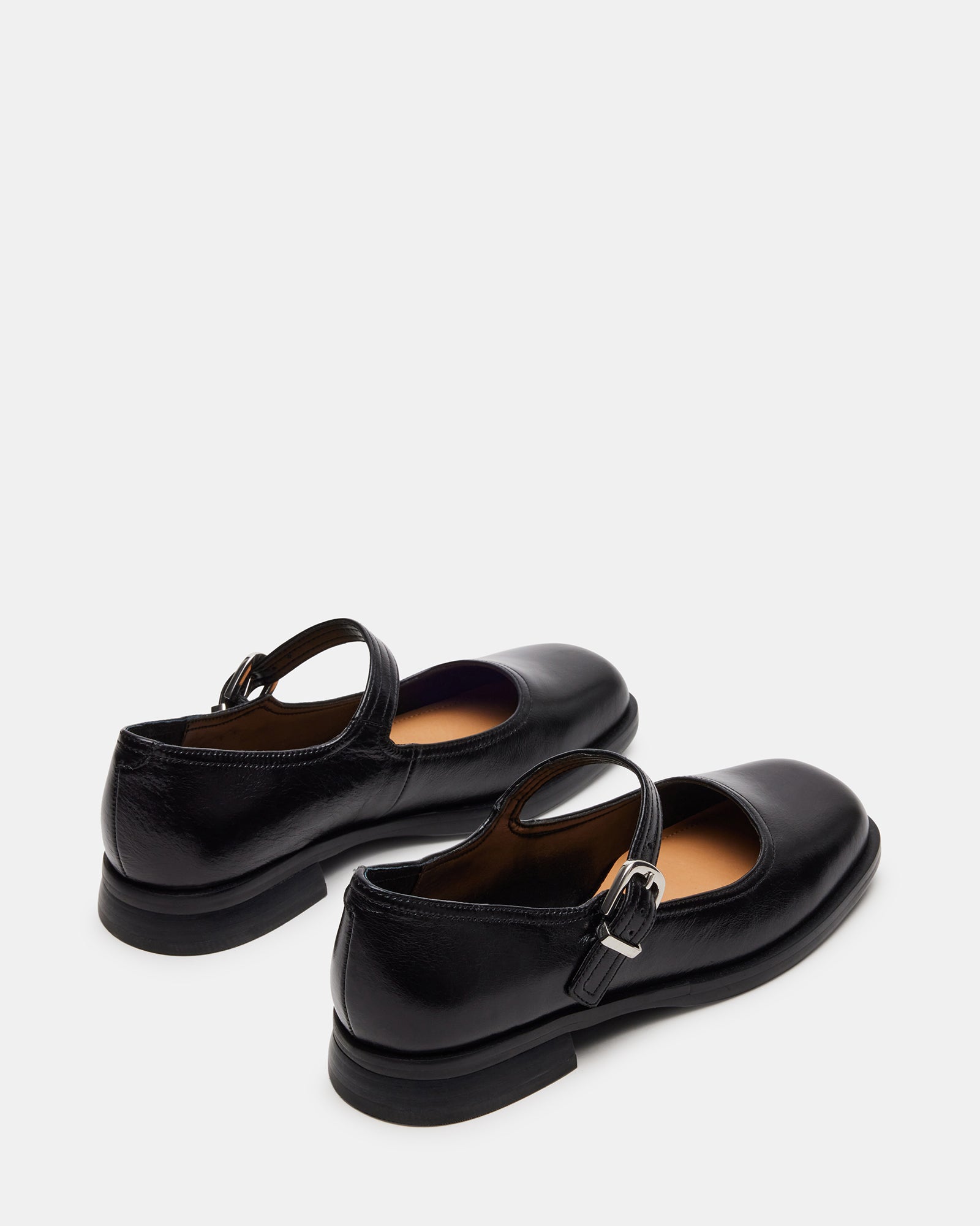 Delancy black Mary Jane shoes displayed with a dress for formal occasions.