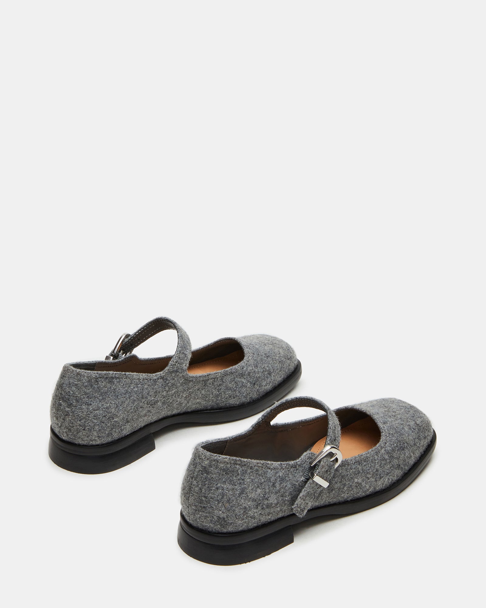 Close-up of the square toe and strap on these comfortable womens flats