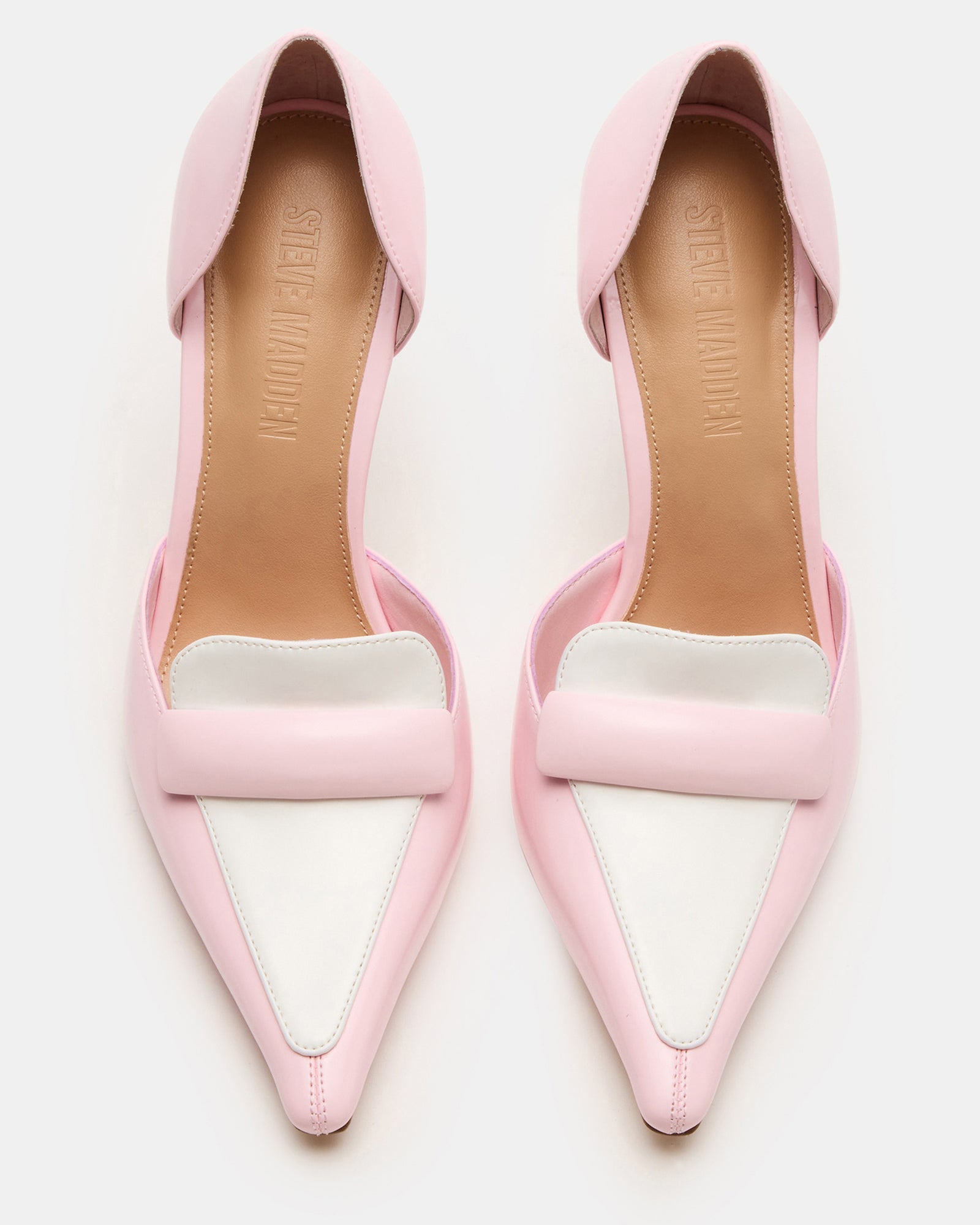 Side view of Delphini Pink pointed toe stiletto heels showing elegant silhouette