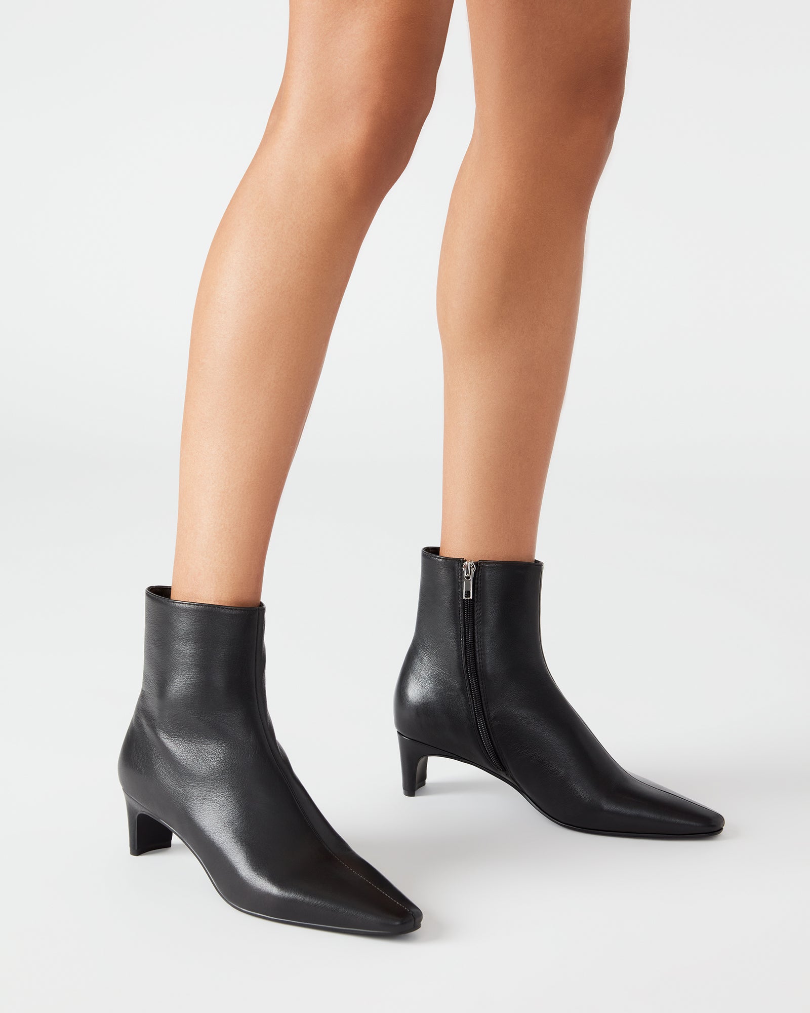 Close-up of the leather upper on Delvie kitten heels demonstrating quality craftsmanship.