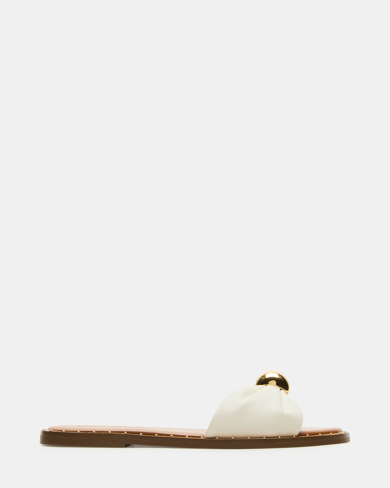 Dipsy White Leather Slide Sandals from the side with mini studs