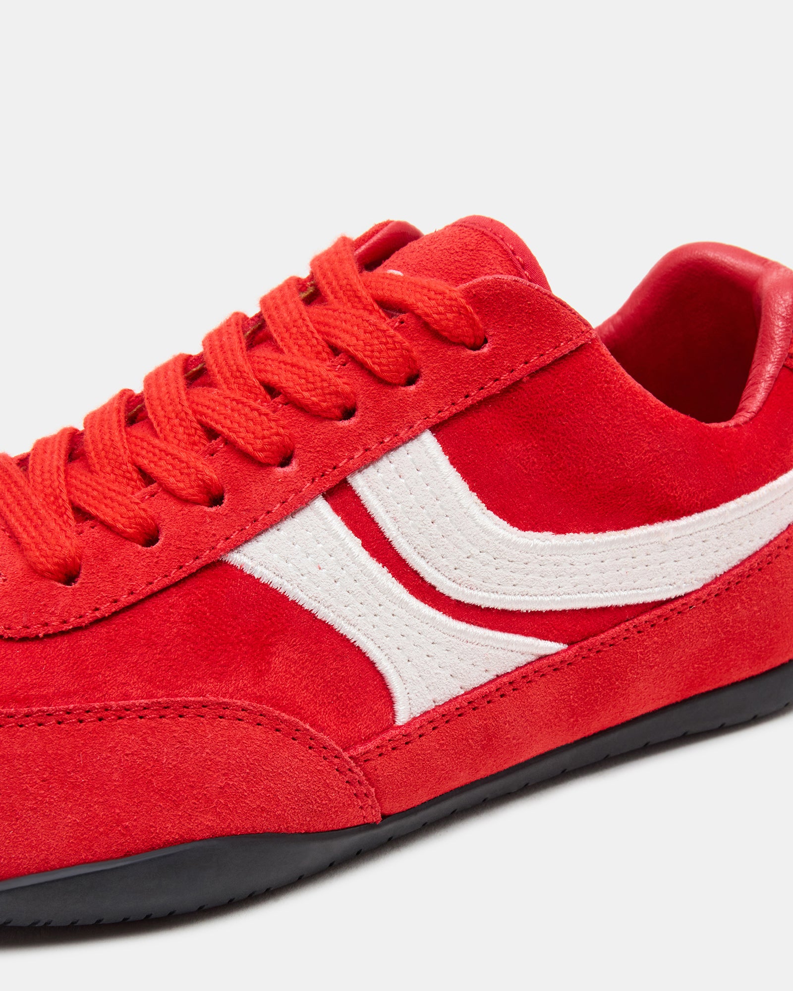 Top-down view of the red Dobson lace-up sneaker showing the low-top design