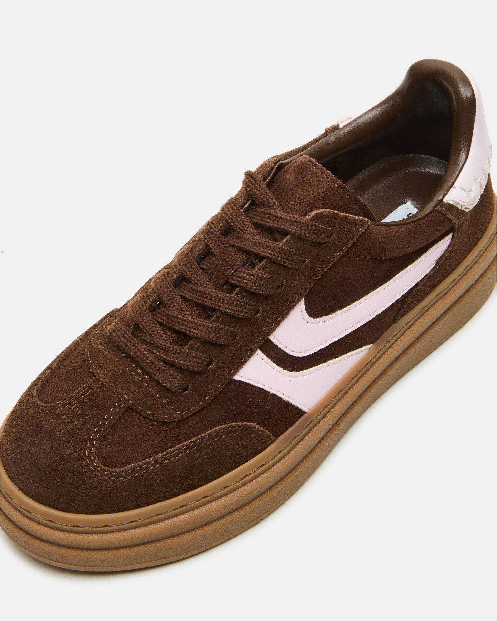 Angled side view of brown multi low-top sneaker styled for casual outings and athletic comfort