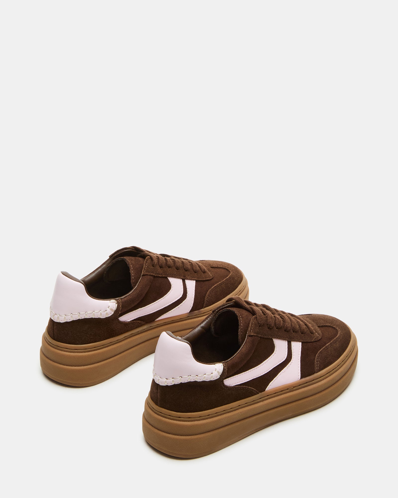 Rear view showing heel lift and synthetic sole of business casual sneaker