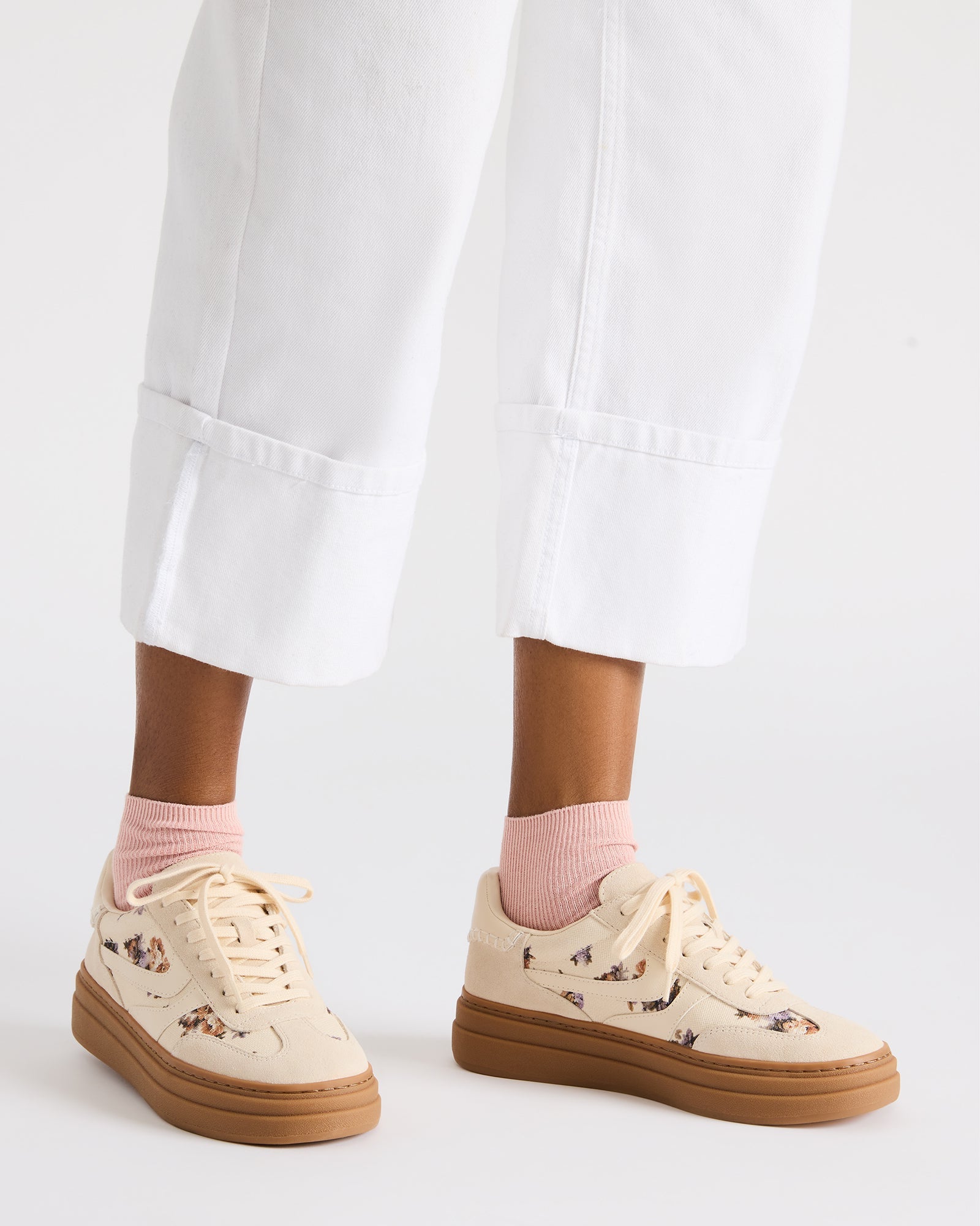 Close-up of the unique print on DODGE low top sneakers.