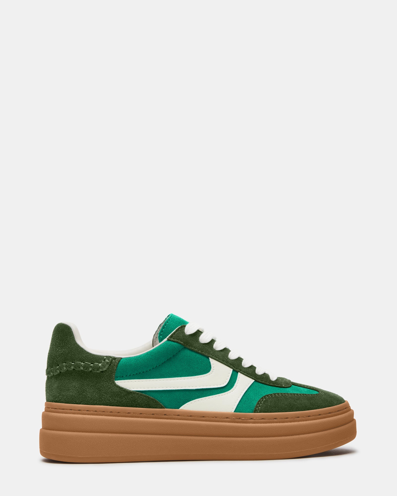 Dodge Green Multi sneakers side view, showcasing the suede and leather design.