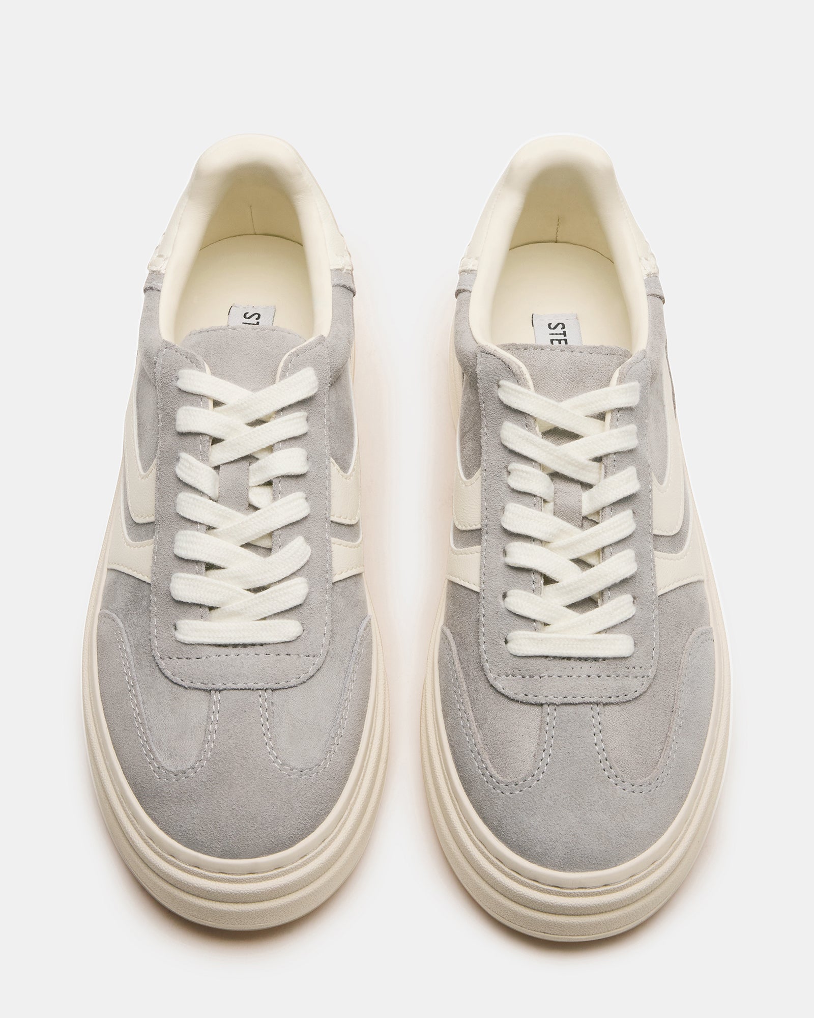 Close-up of the sneakers textured suede and microsuede upper