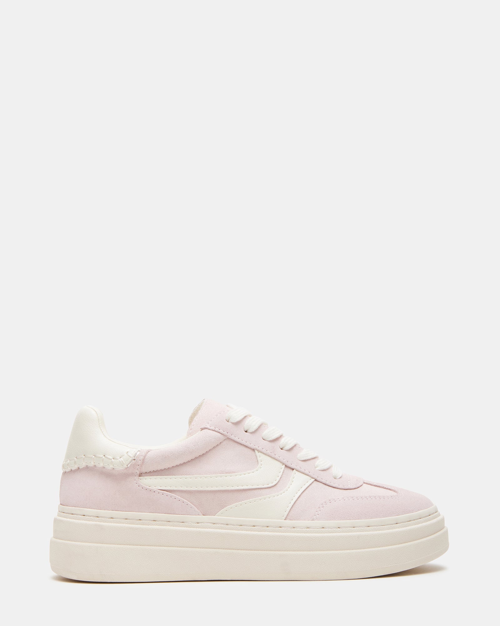 Side view of Dodge Blush fashion sneakers showing suede texture and lace-up fit