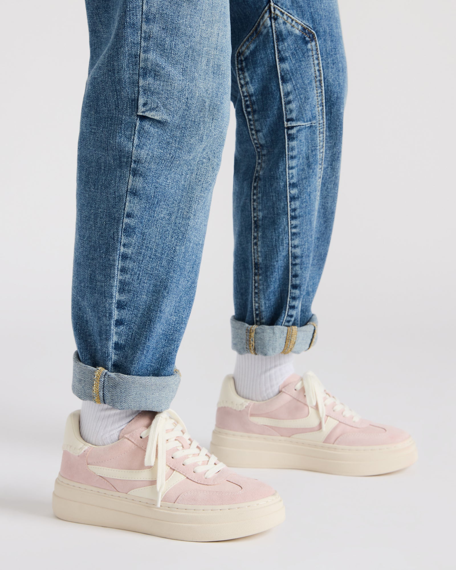 Top-down image highlighting comfort insole of womens fashion sneakers