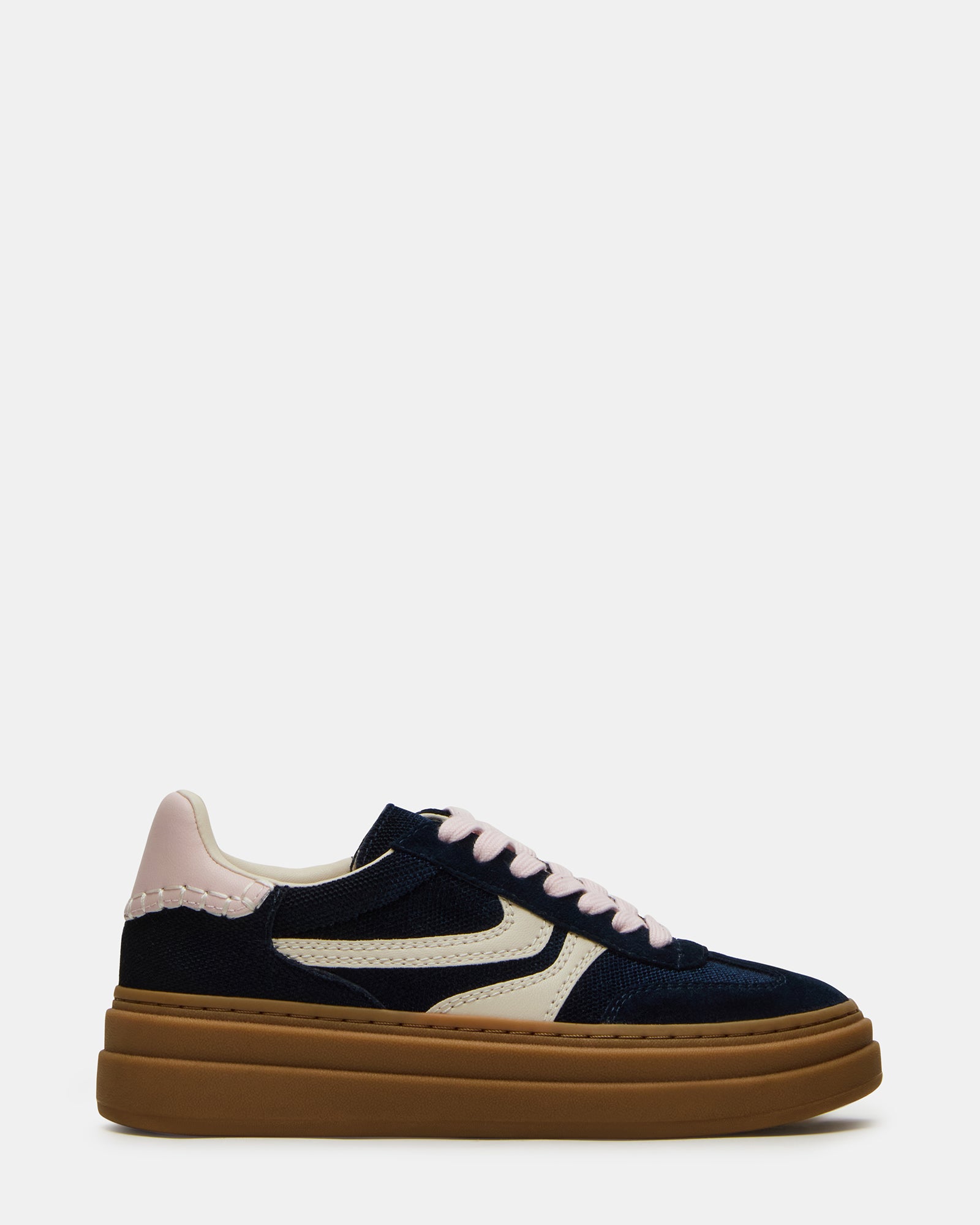 Dodge Navy Bottega Sneakers from the side, highlighting the sleek design.