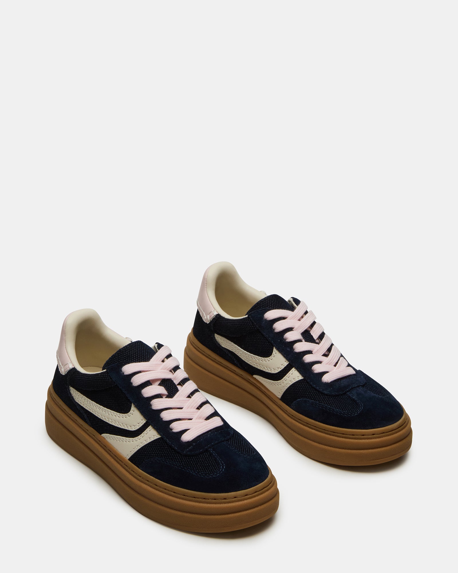 Close-up of the lace-up feature on Dodge Navy sneakers.