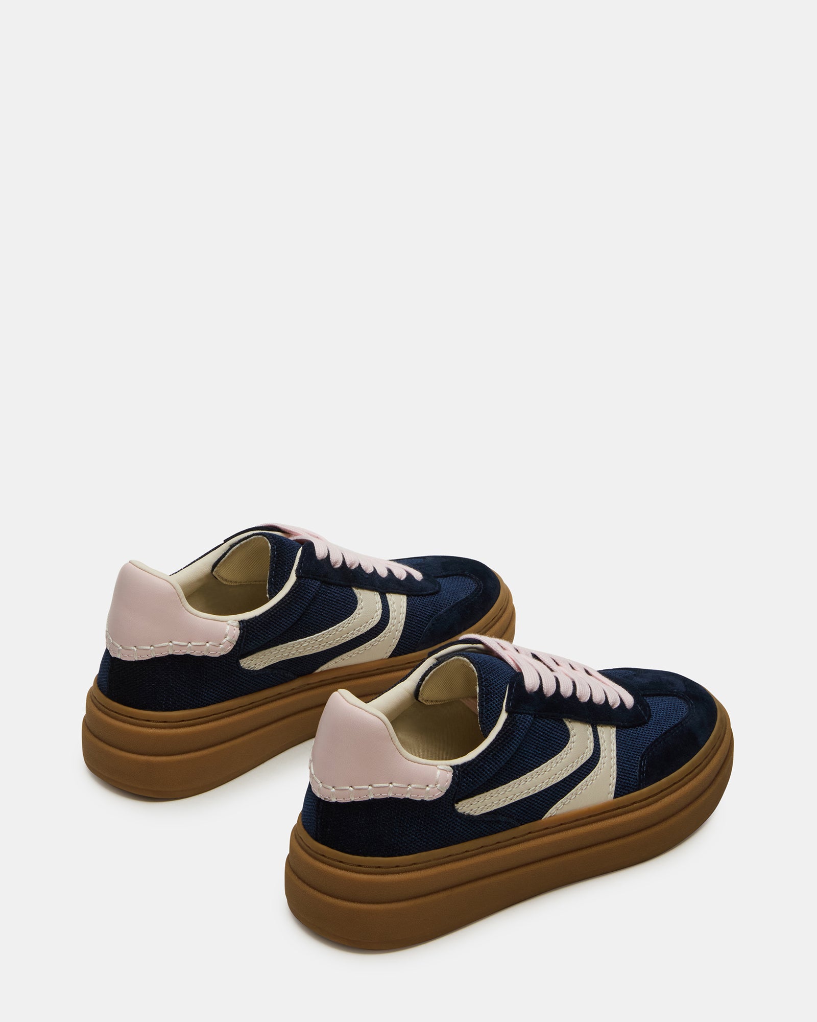 Close-up of the lace-up feature on Dodge Navy sneakers.