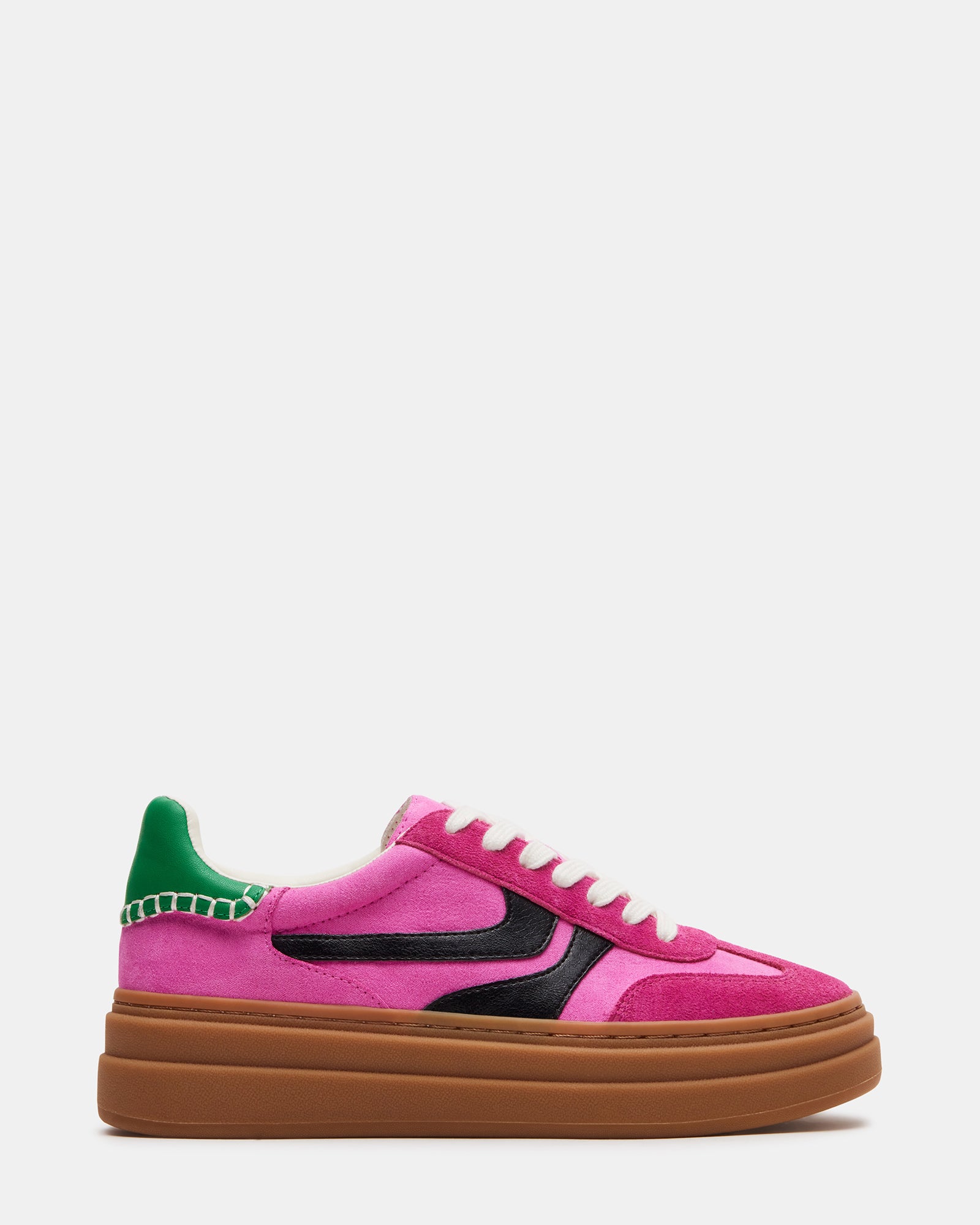Close-up of DODGE pink sneakers showcasing lace-up design.