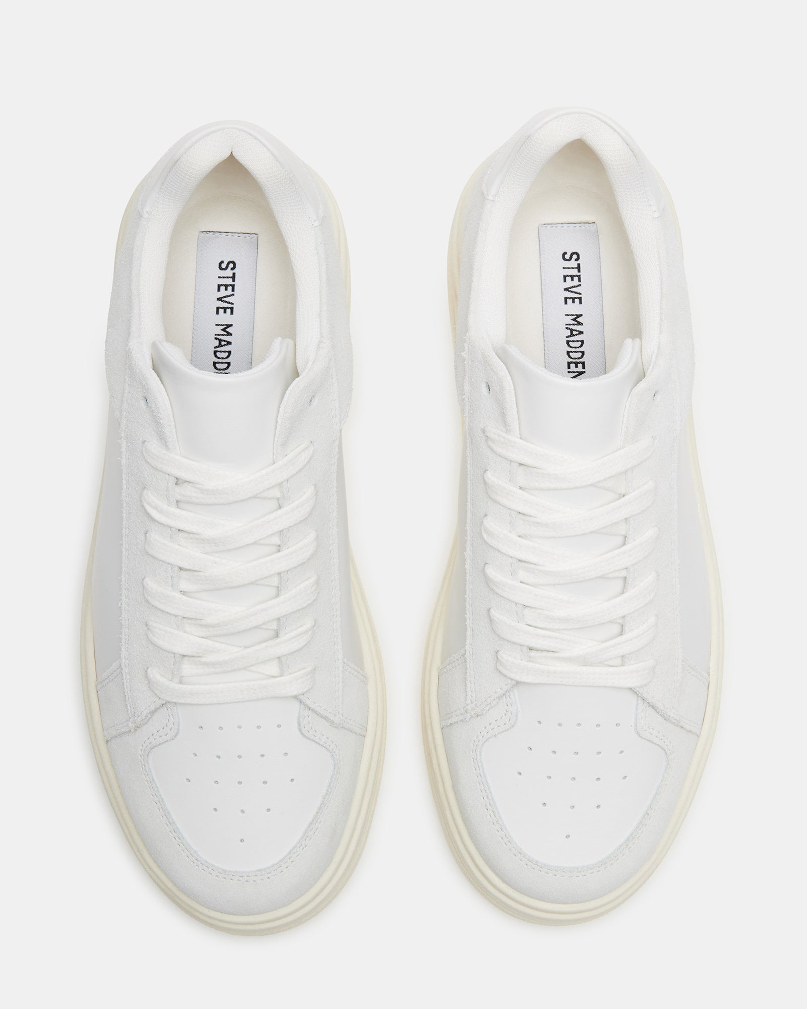 White leather sneaker with platform sole and tonal paneling, ideal for everyday casual wear