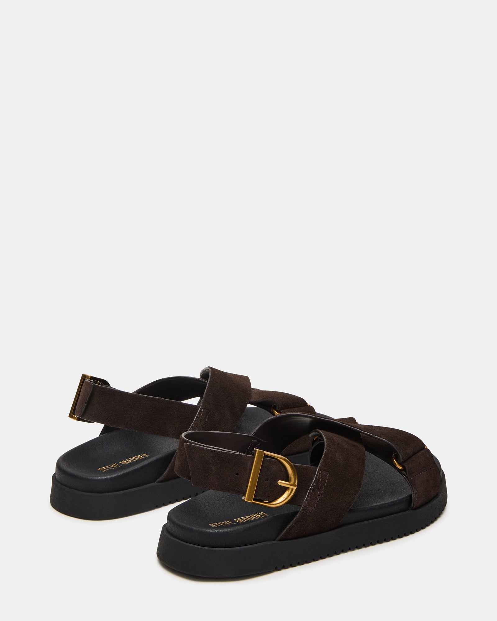 Front view of Donelli sandals highlighting the adjustable buckle closure