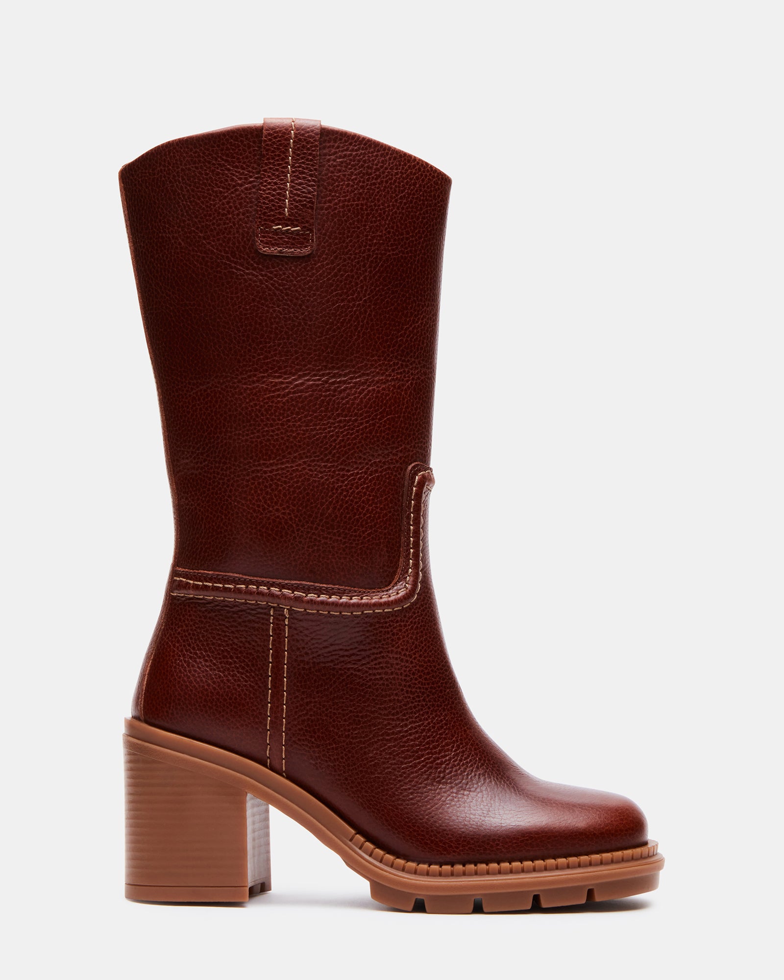 Emaline tan leather western boots front view on wooden floor