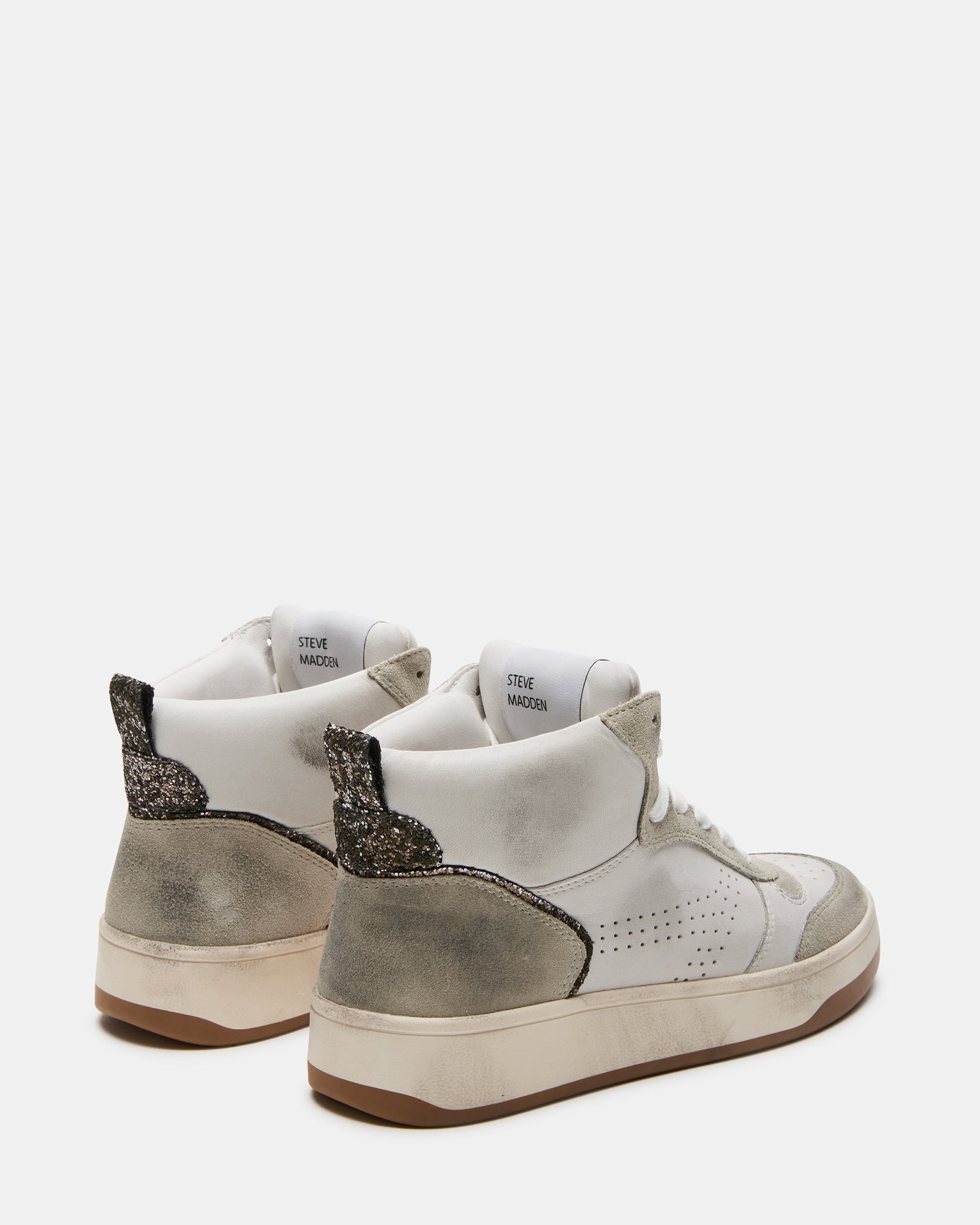 Overhead shot showing perforated toe and laced front on FINNIAN high top shoes.