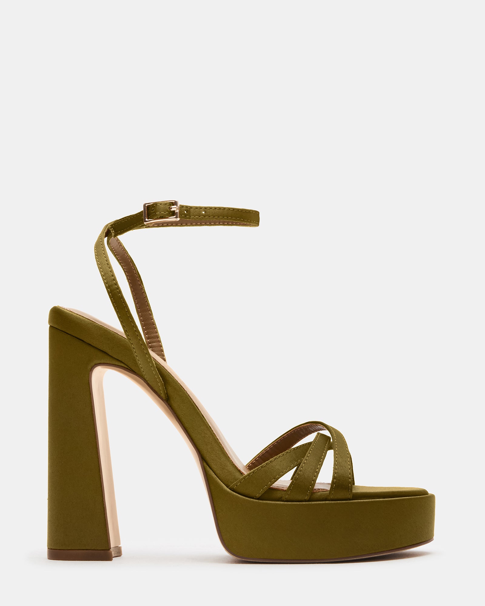 Black ankle strap heels from the side, showcasing the strappy design.