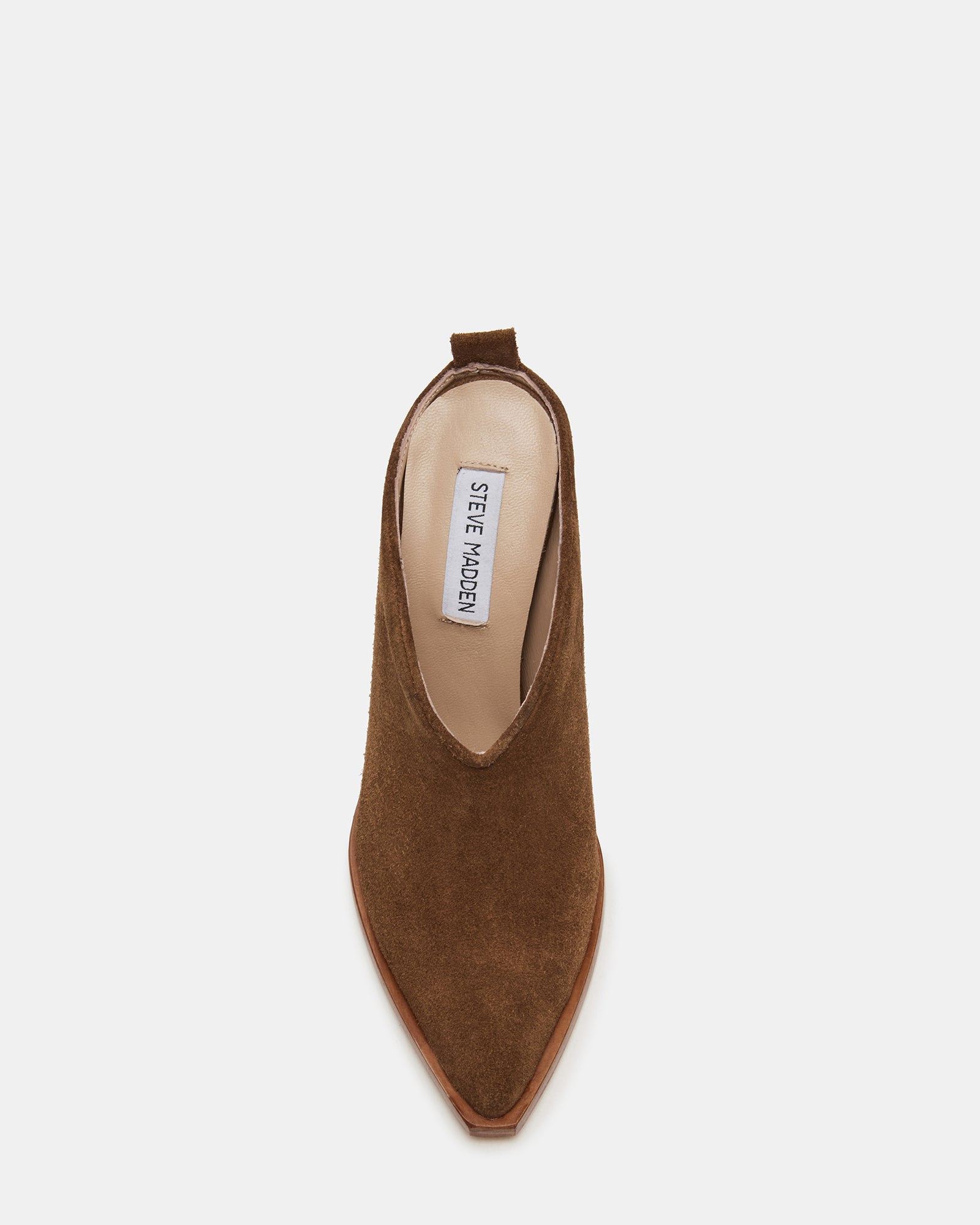 Flint suede mules side view on a neutral background