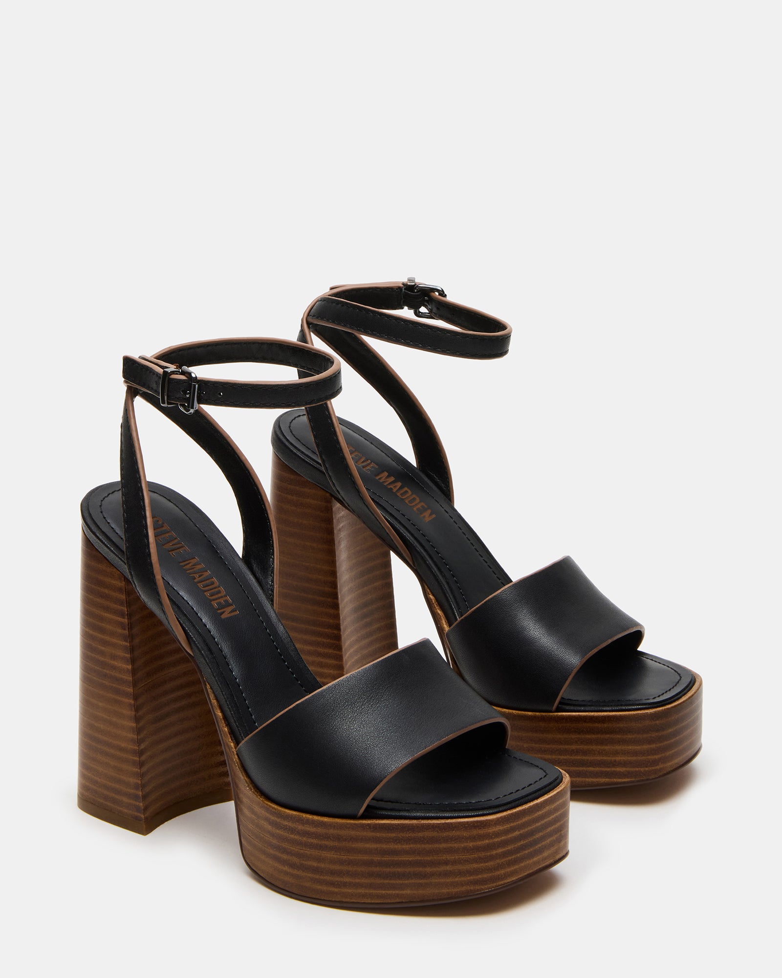 Close-up of the block heel and strappy design