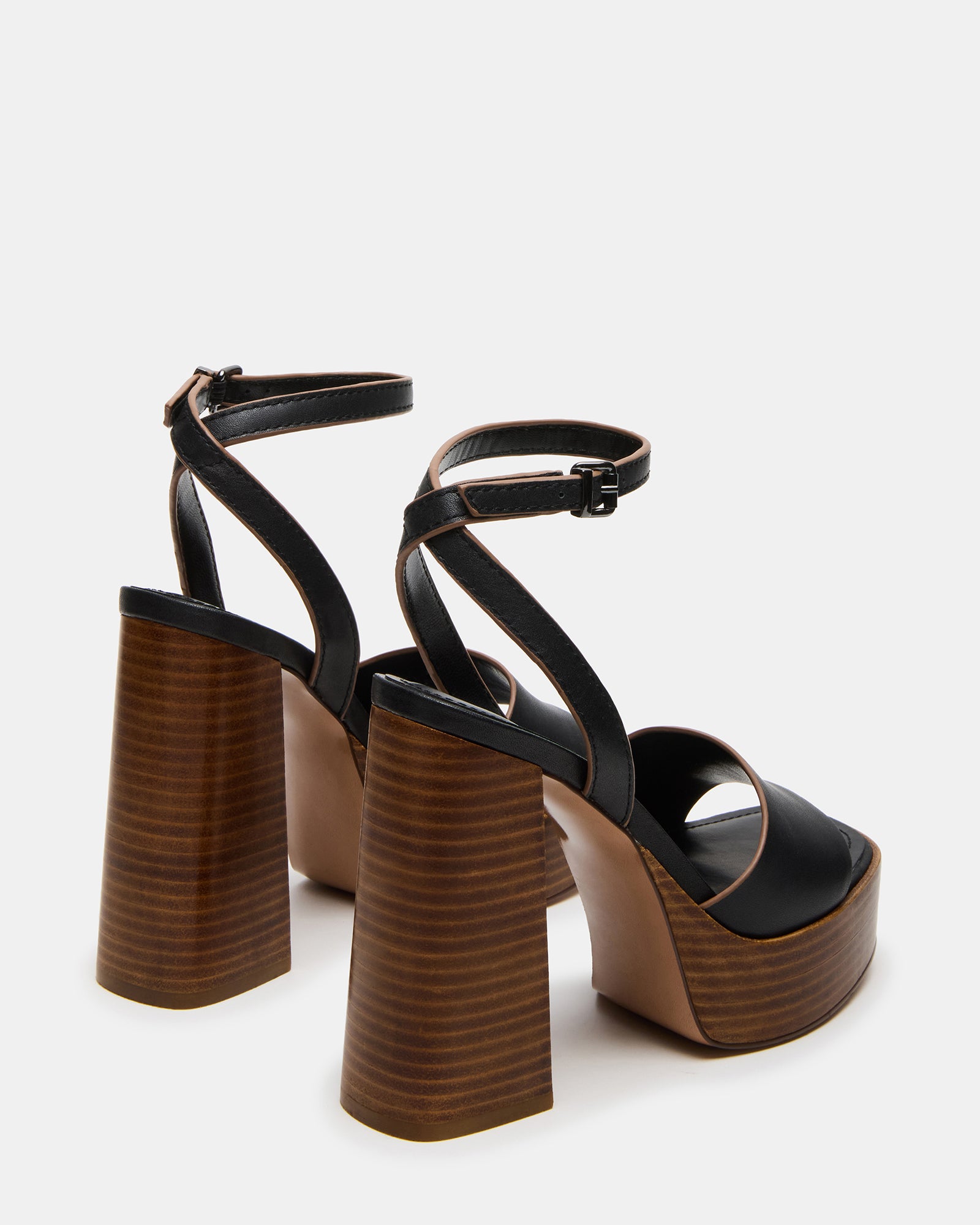 Close-up of the block heel and strappy design