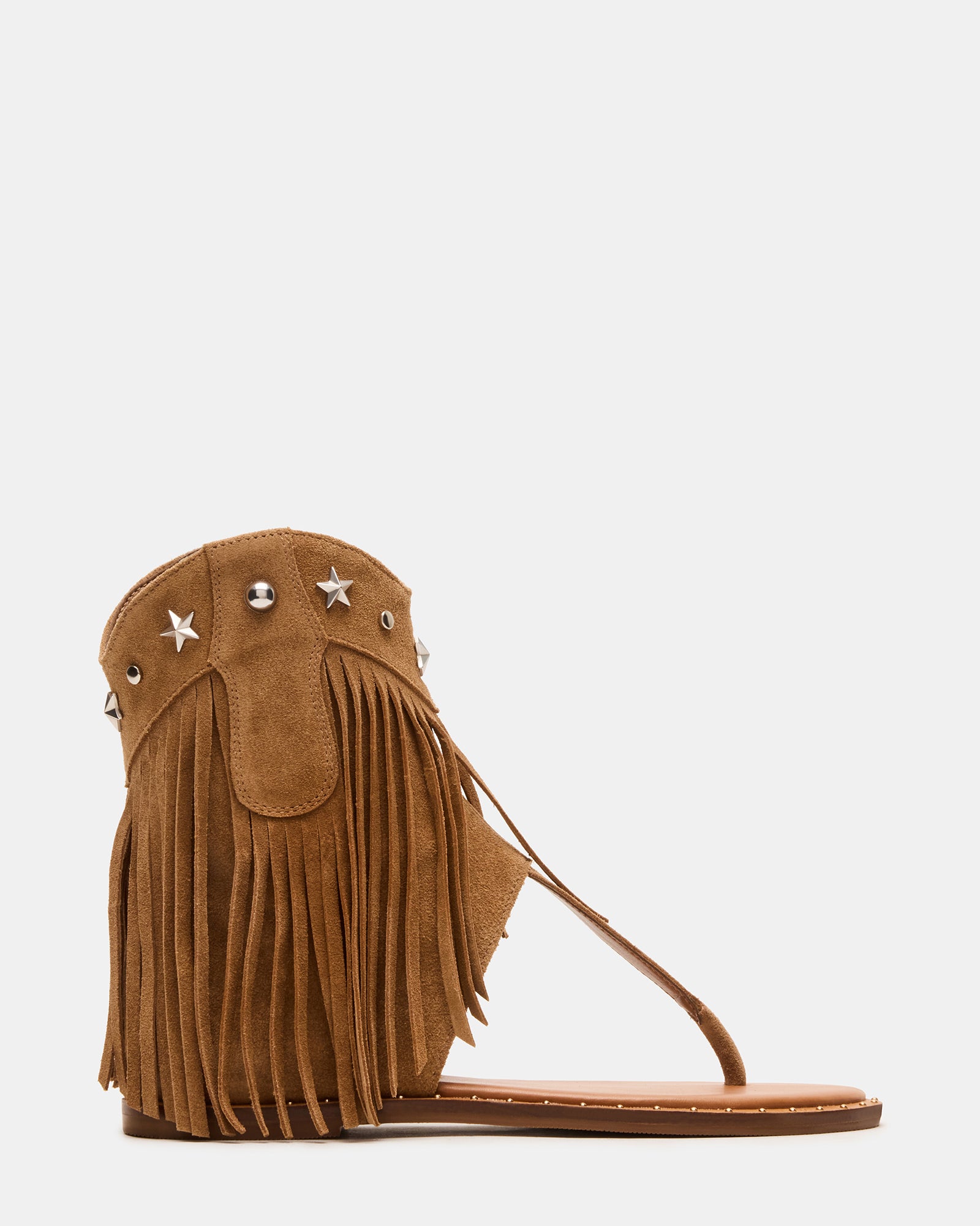 Chic brown suede sandals with fringe, perfect for summer outings.