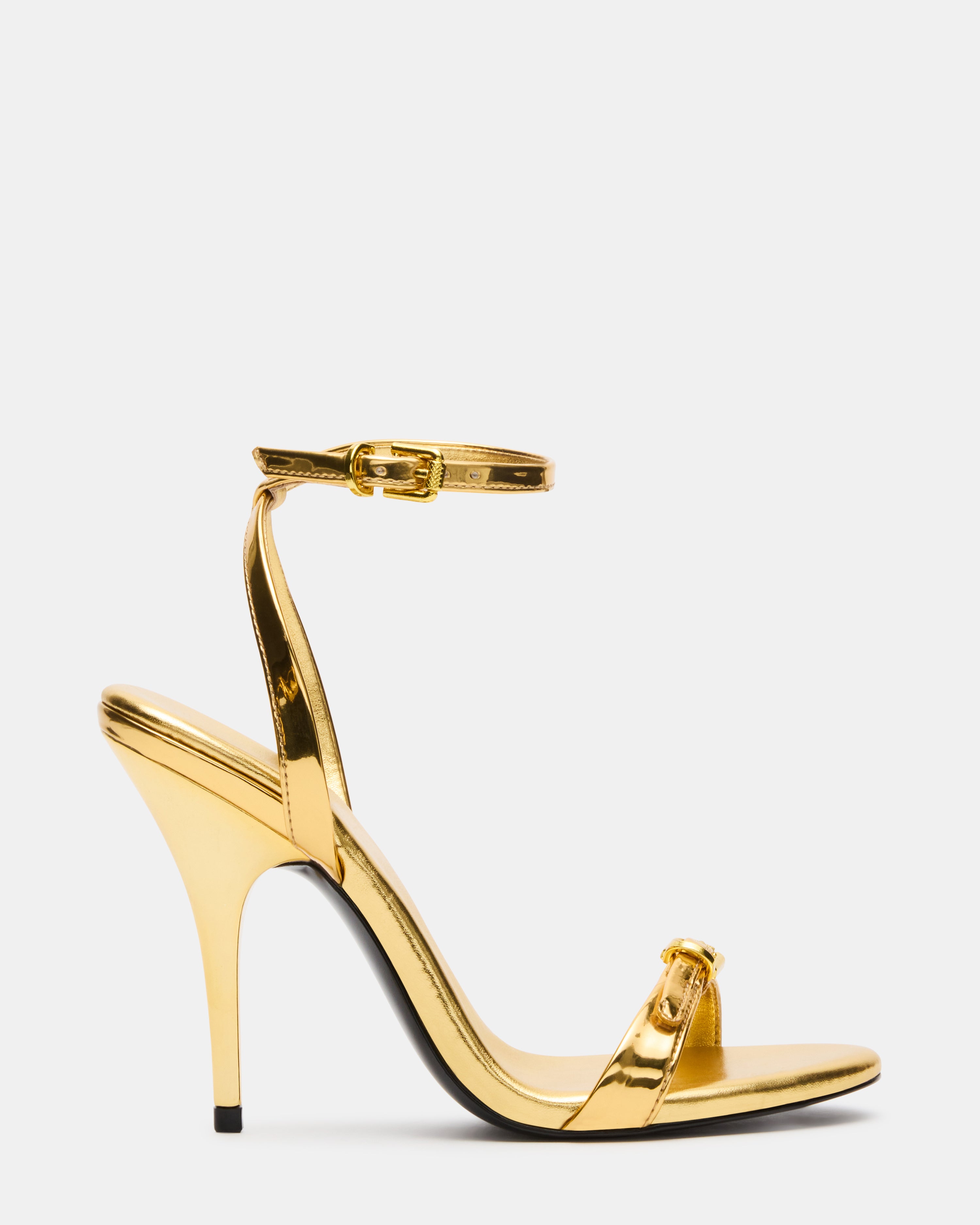 FOXX GOLD black stiletto heels with strappy design and buckle detail