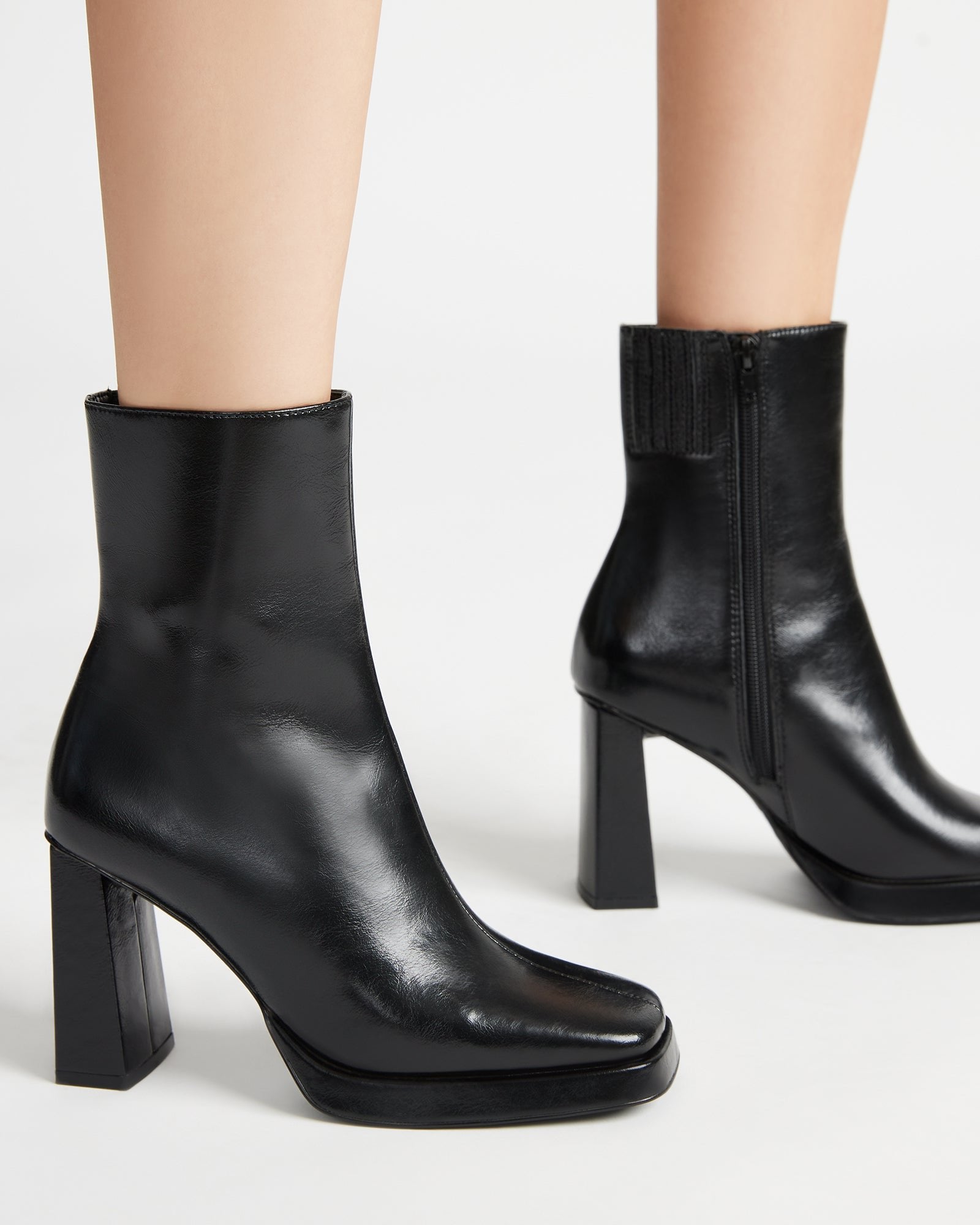 Top view of the FREYA womens square toe booties with zipper closure