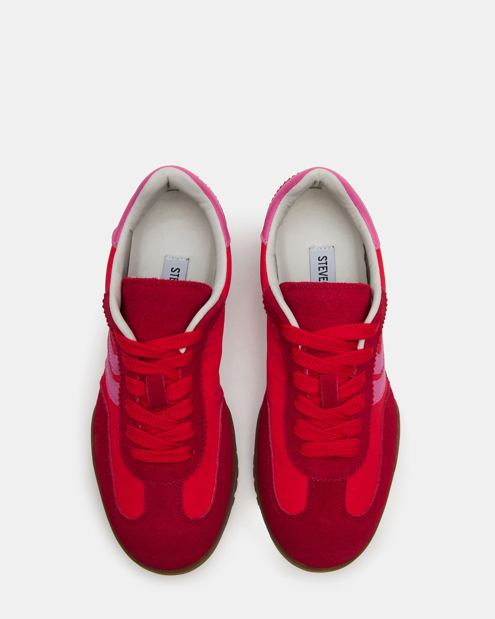 Bottega Fume Red Multi sneakers front view on hardwood floor