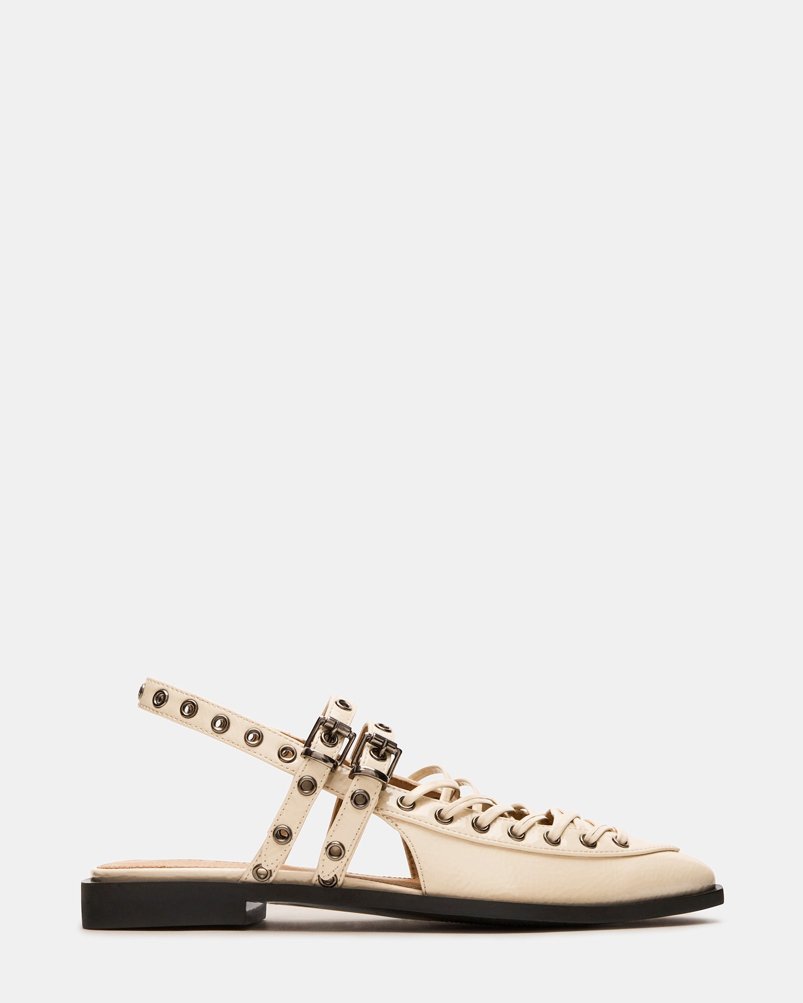 Galanti Bone Patent Black Slingback Flats – front view showcasing pointed toe design