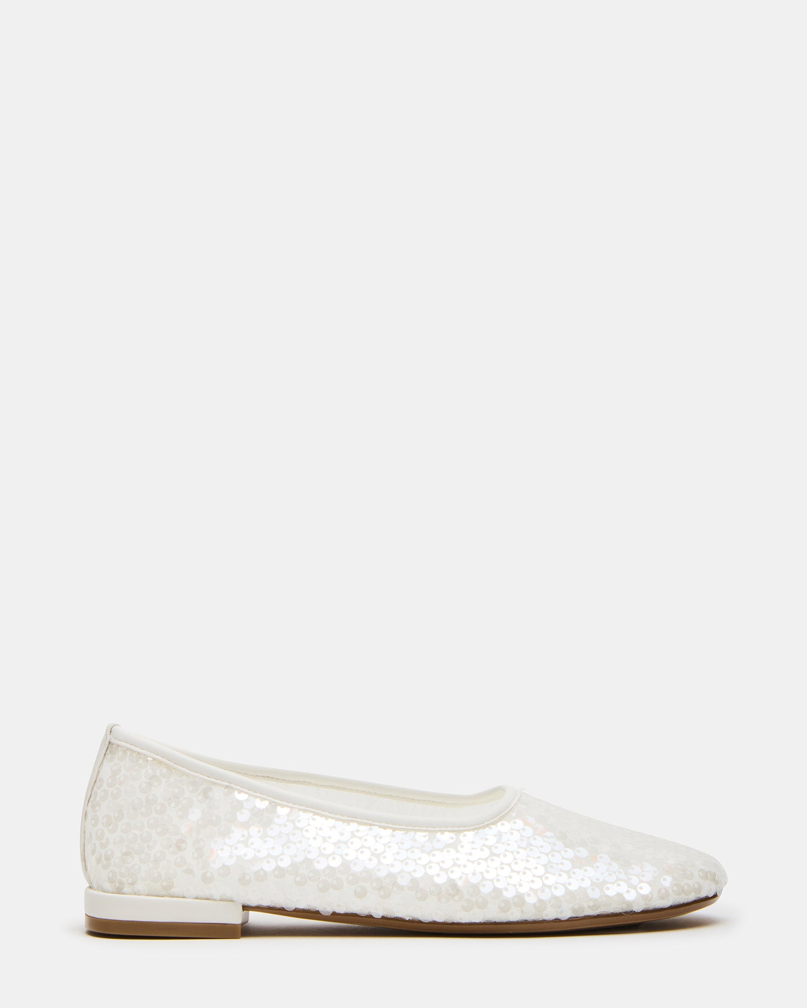Close-up view of Garcelle black ballet flats with sequins.