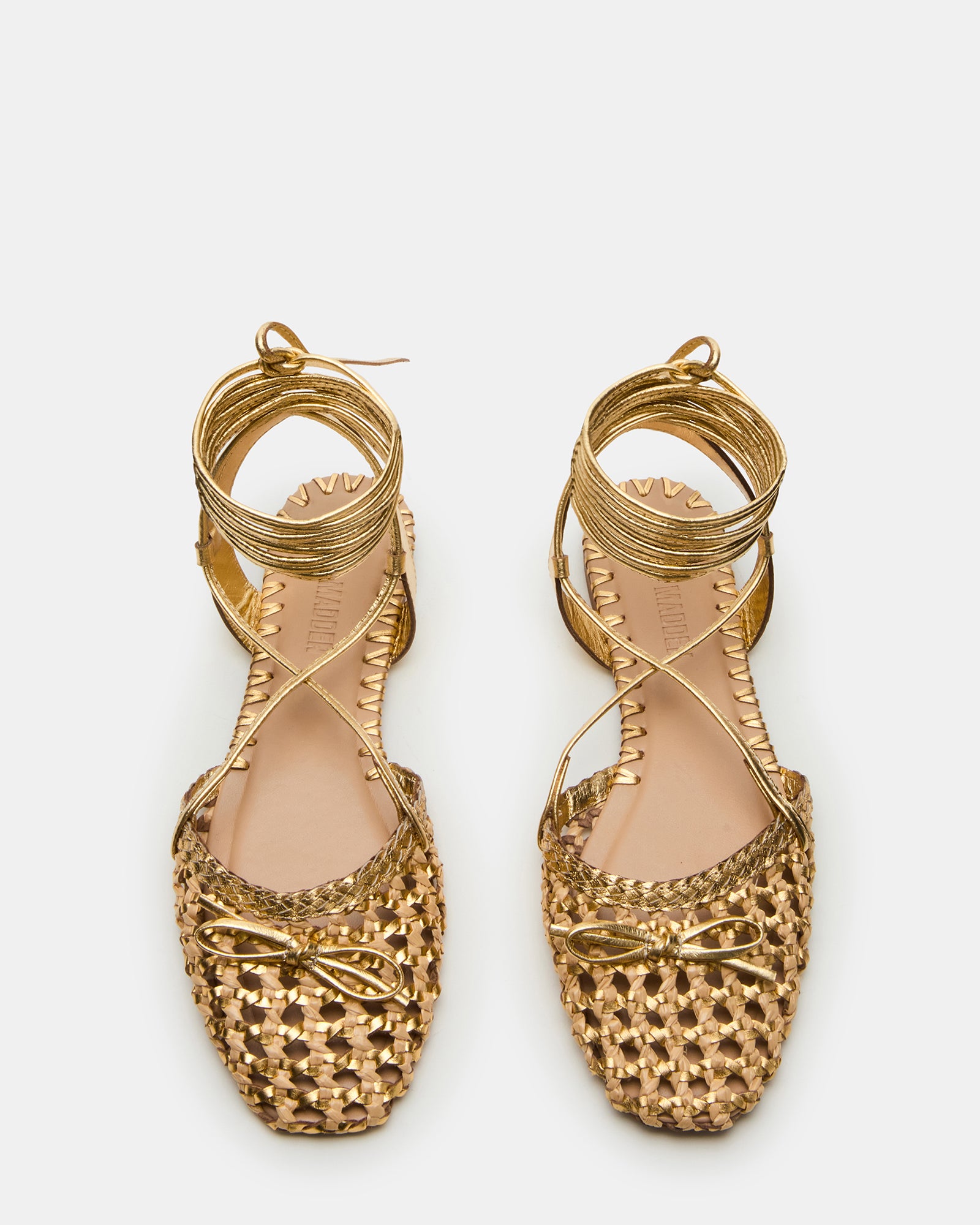 Closeup angle of mesh ballet flats with delicate stitching detail