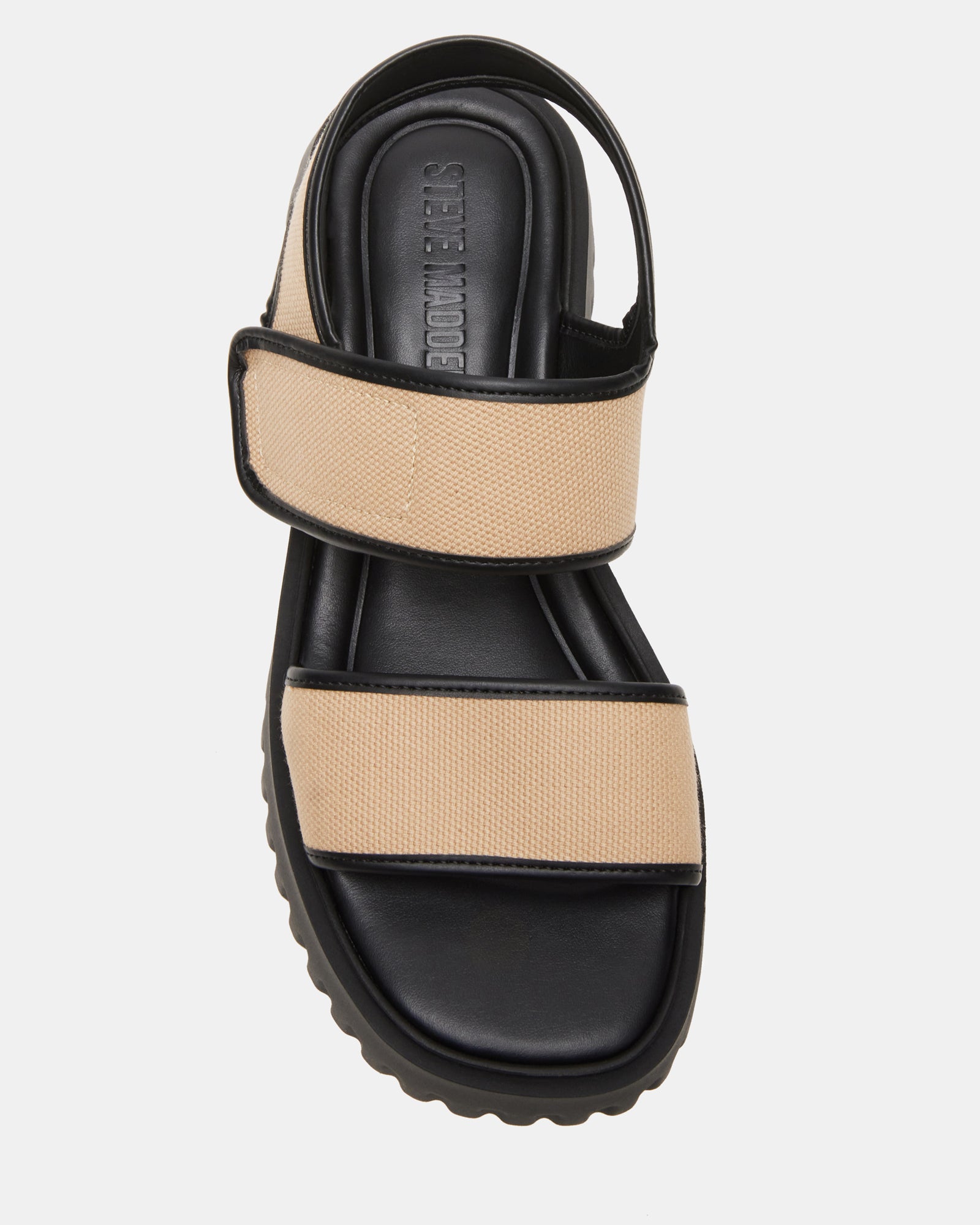 Side view of Grover platform sandals highlighting the textured upper and heel.