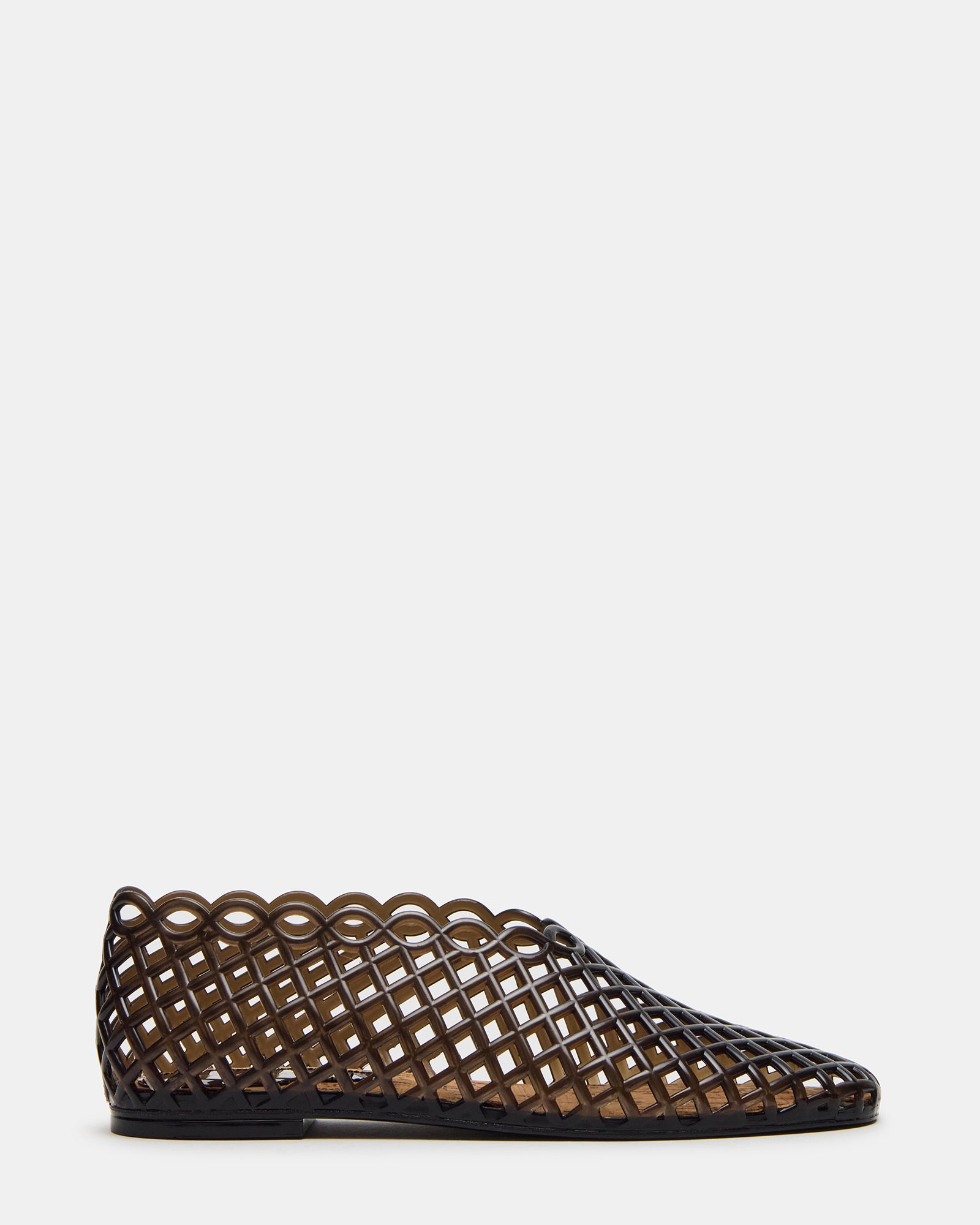 Front view of Grove Black square toe sandals with platform design