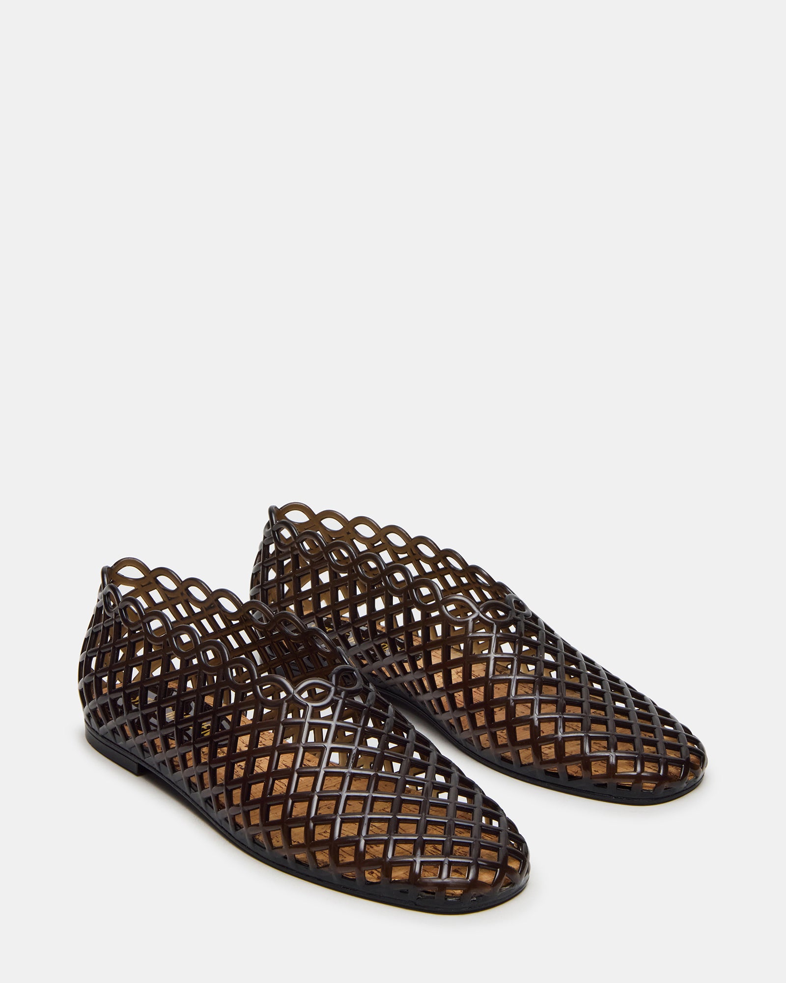 Close-up of synthetic upper material on stylish flat shoes for flat feet
