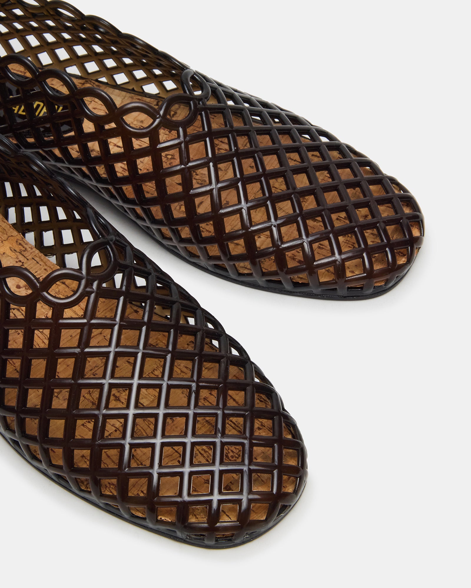 Front view of Grove Black square toe sandals with platform design