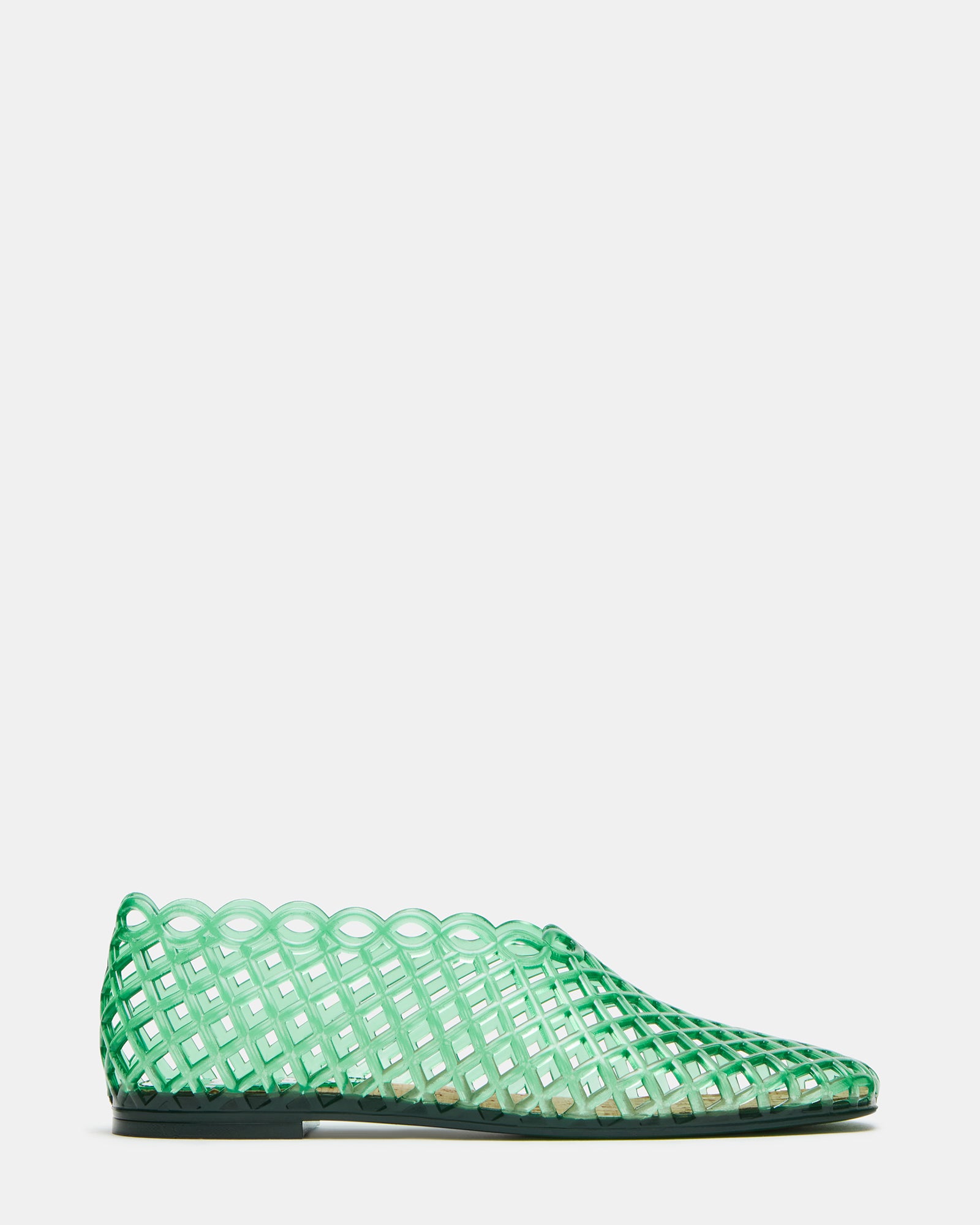 Grove Green jelly sandals showcasing the square toe design.