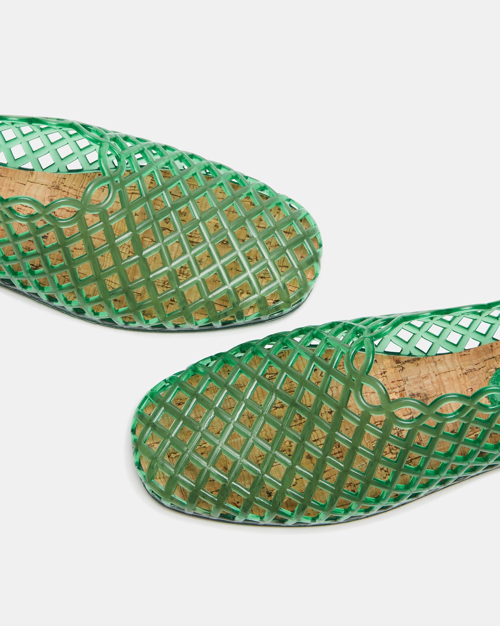 Grove Green jelly sandals showcasing the square toe design.