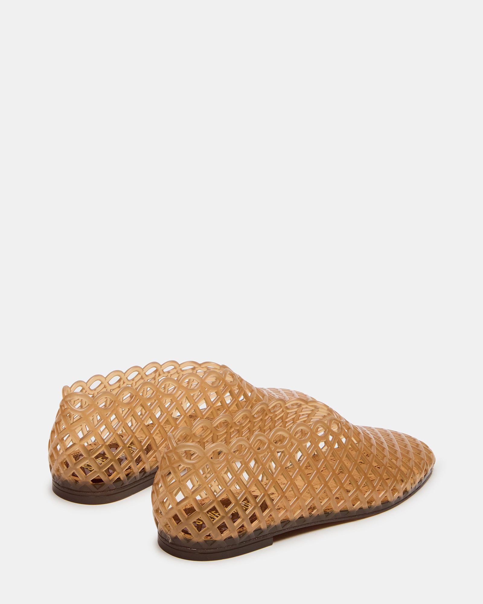 Close-up of synthetic upper and airy cage detail perfect for ladies flat comfort sandals
