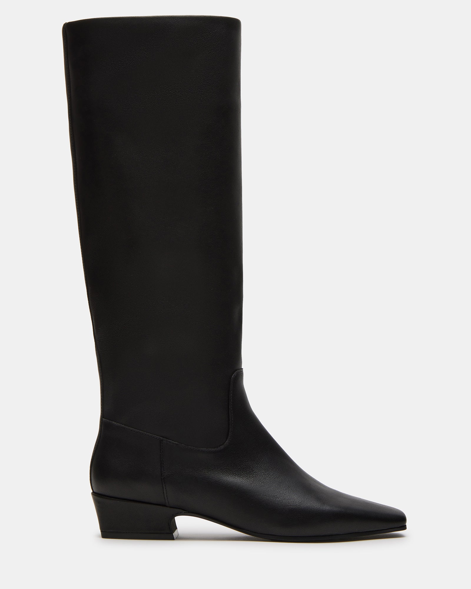 Gwyneth black leather boots showcasing the square toe design.