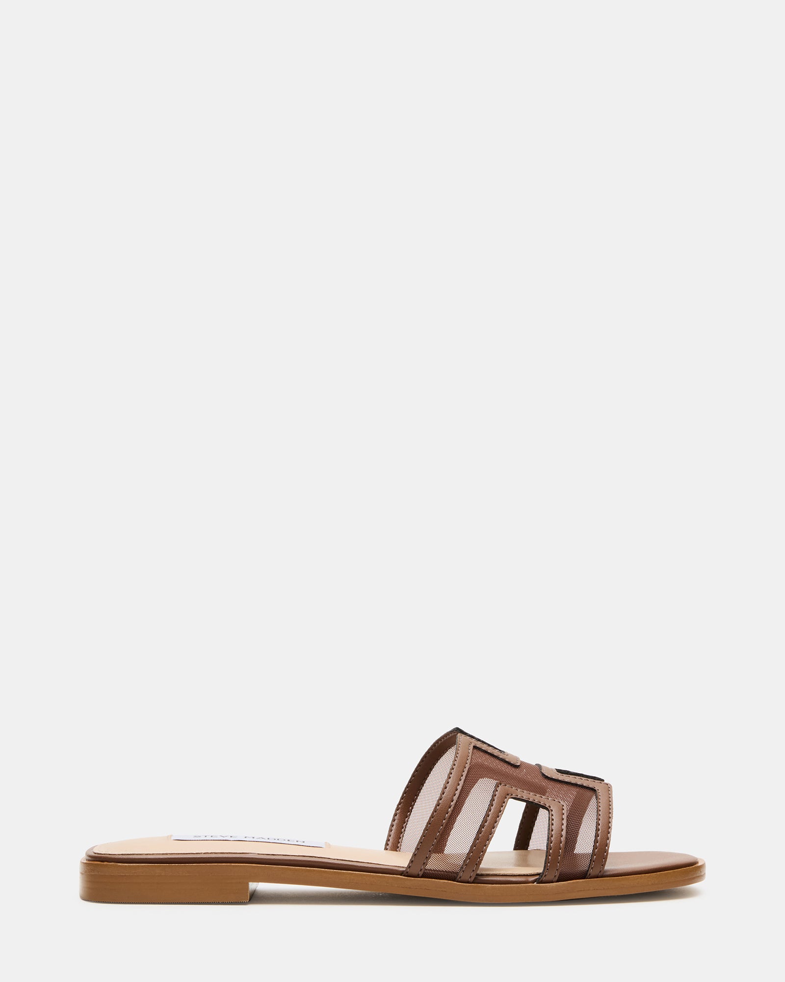 Haydn Comfort Slide Sandals in brown showing geometric cutouts