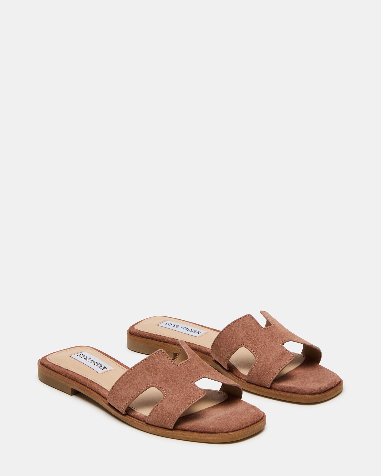 Close-up of suede upper material on Hadyn slide sandals.
