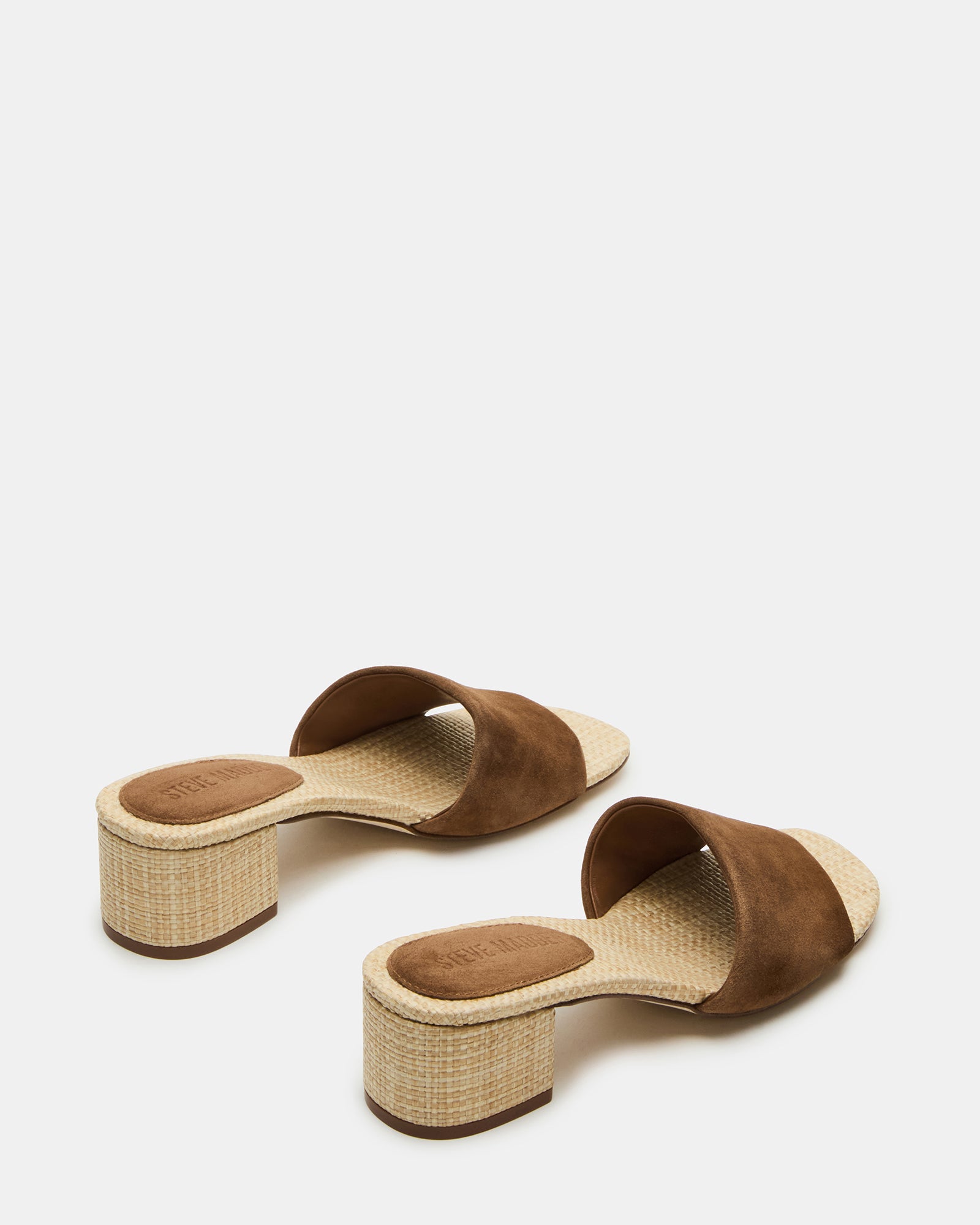 Close-up of the square toe design on block heel sandals