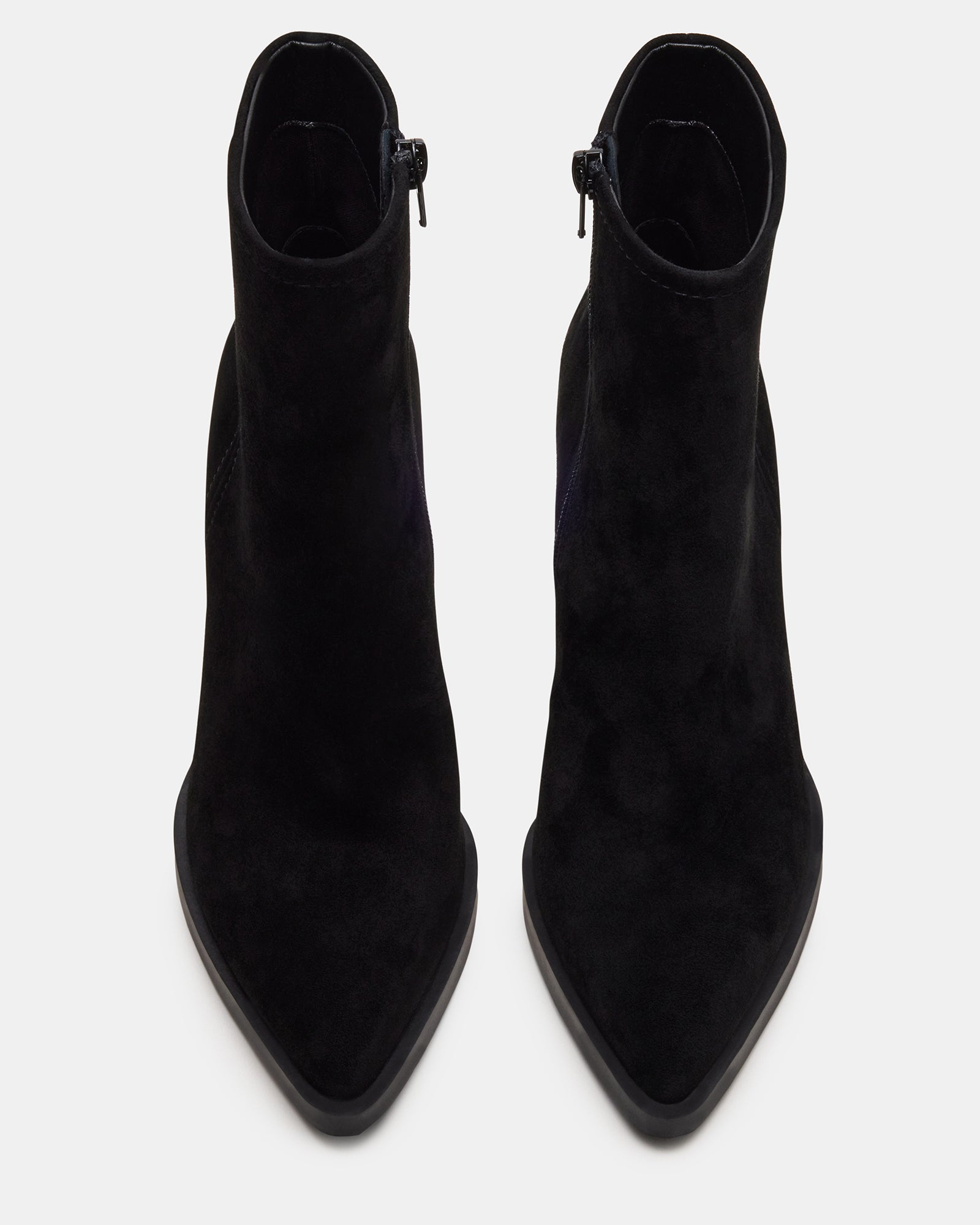 Close-up of the pointed toe and suede texture on HARDEN ankle boots.