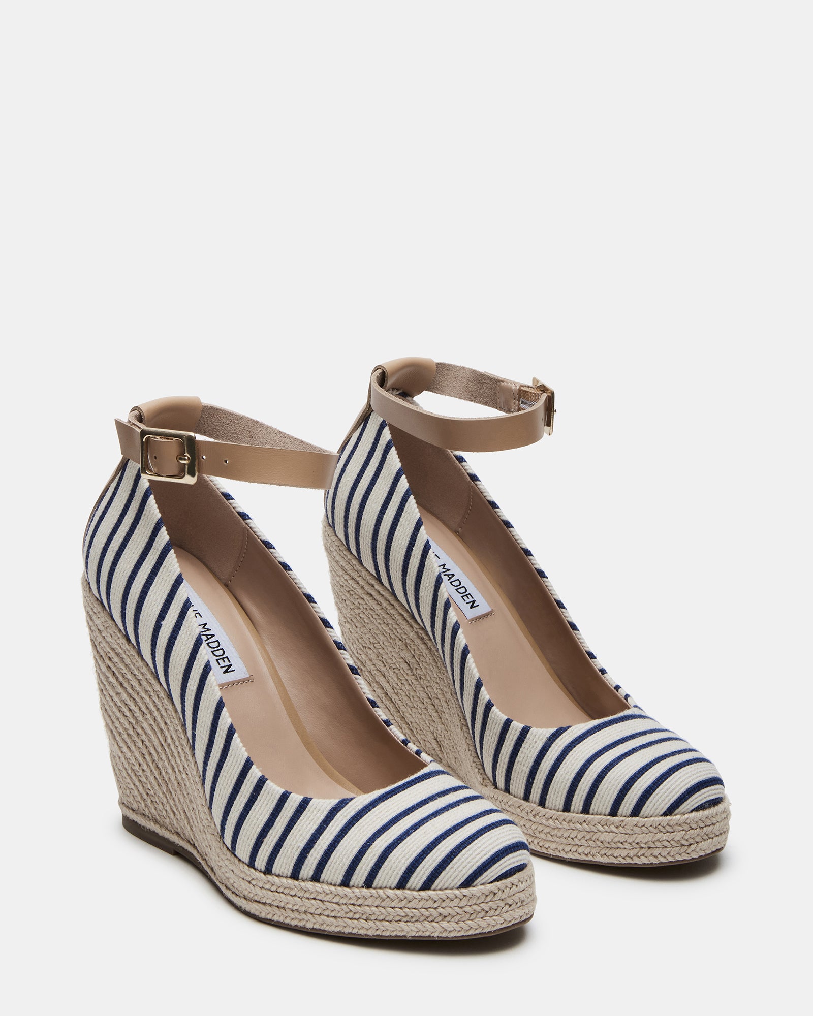 Close-up of the braided espadrille bottom on HIGHTIDE wedge heels