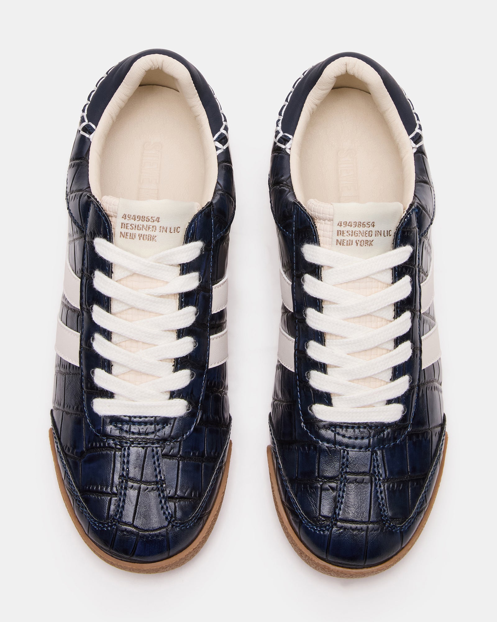 Fashionable lace-up shoes in navy crocodile pattern for men and women